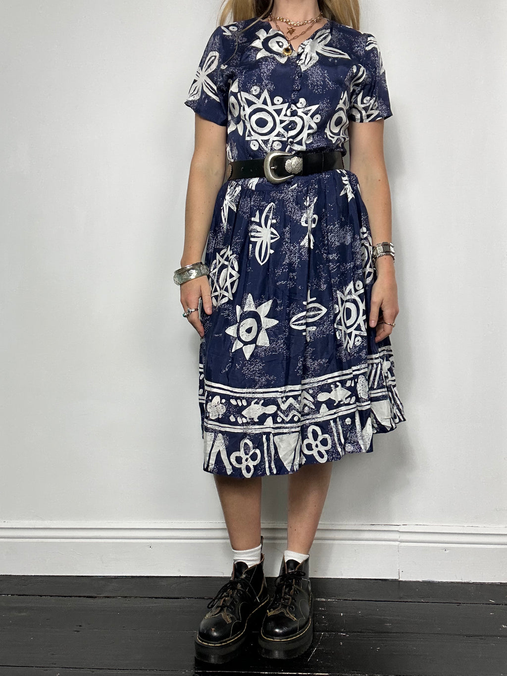 Navy geo print Midi Dress Size 10