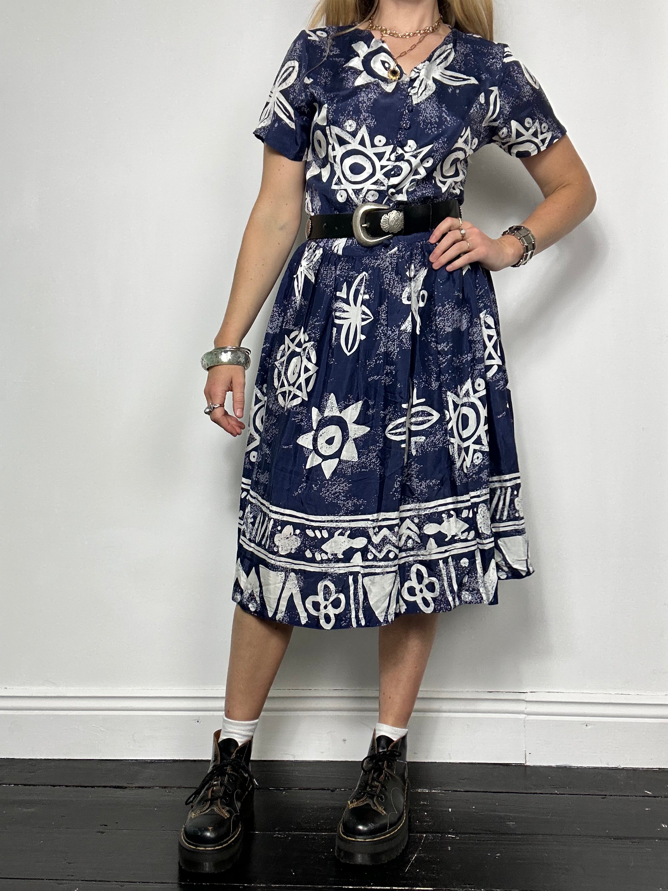 Navy geo print Midi Dress Size 10