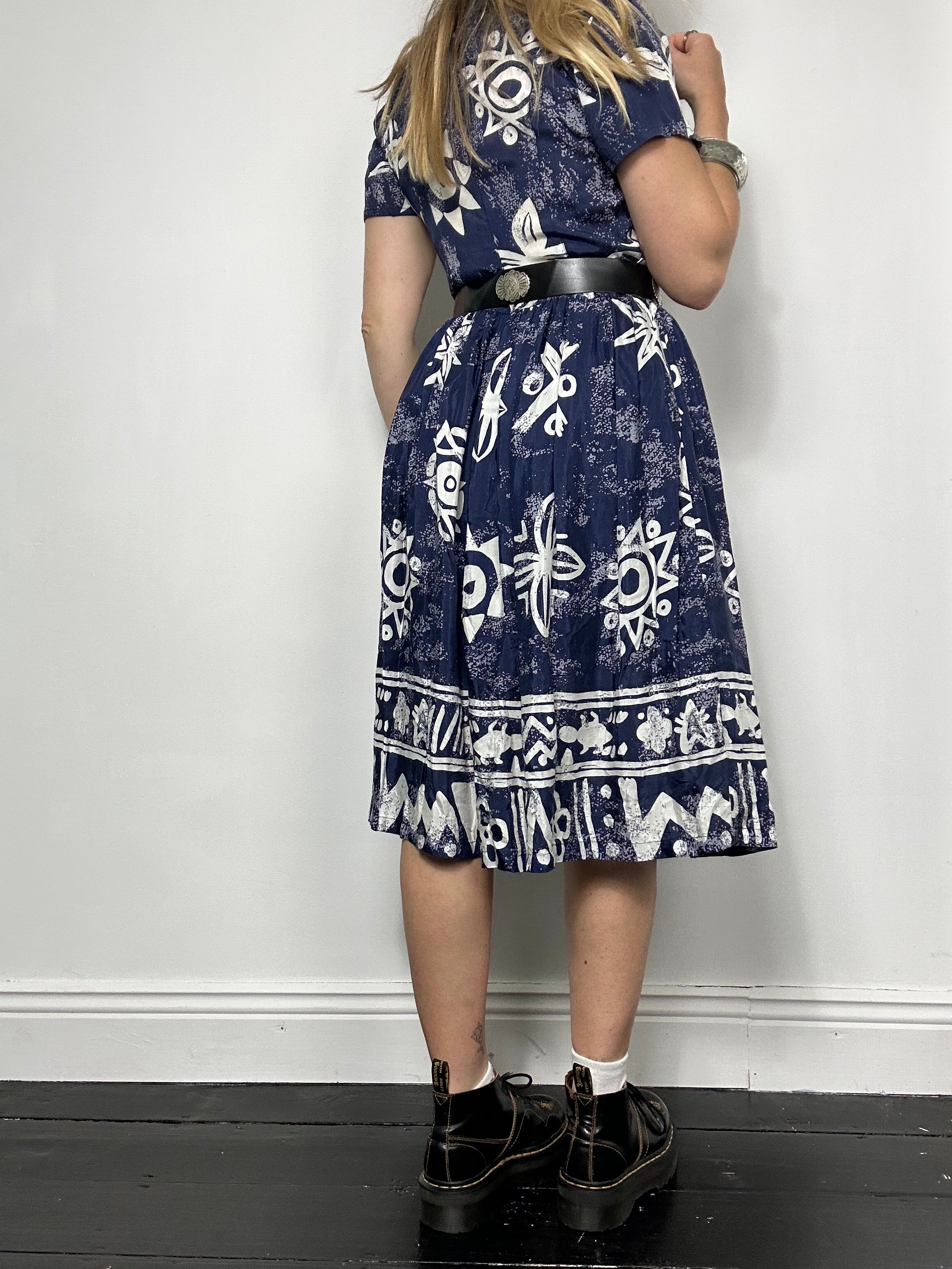 Navy geo print Midi Dress Size 10