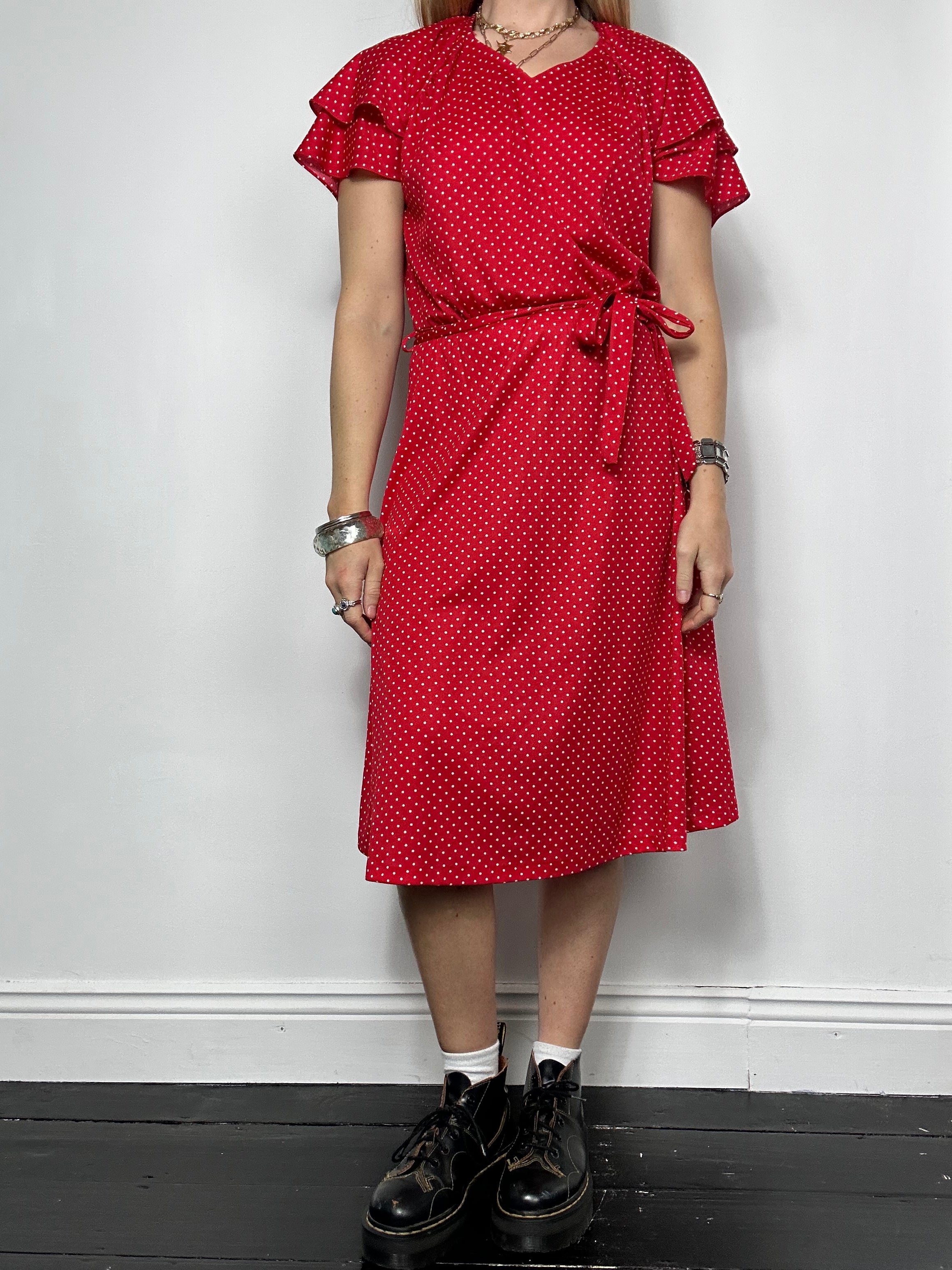 Red 80's Polkadot Midi Dress Size 12