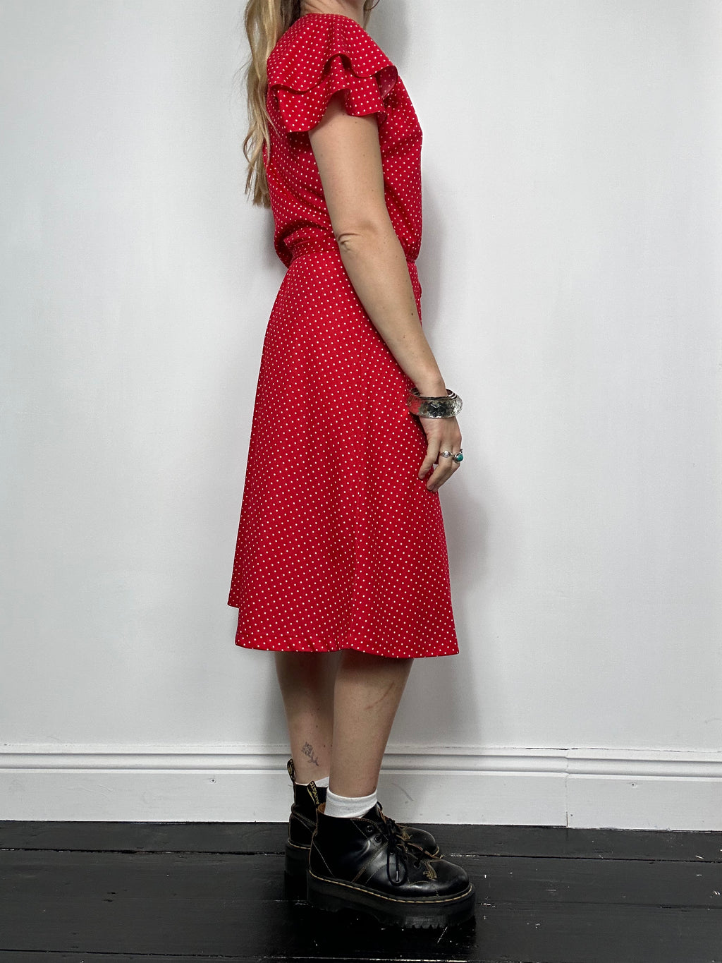 Red 80's Polkadot Midi Dress Size 12