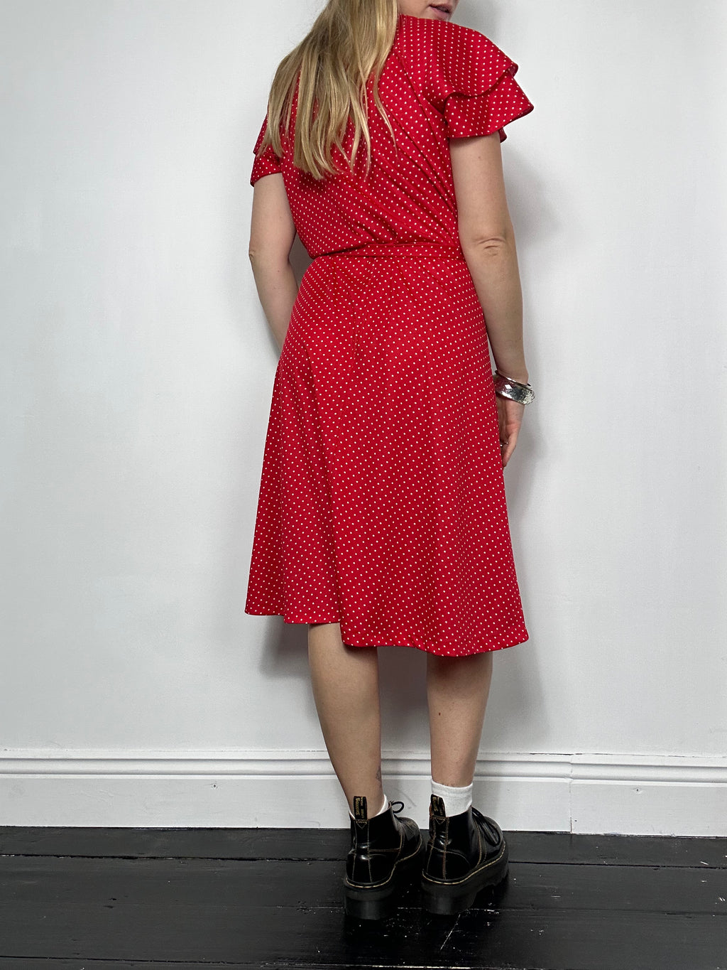 Red 80's Polkadot Midi Dress Size 12