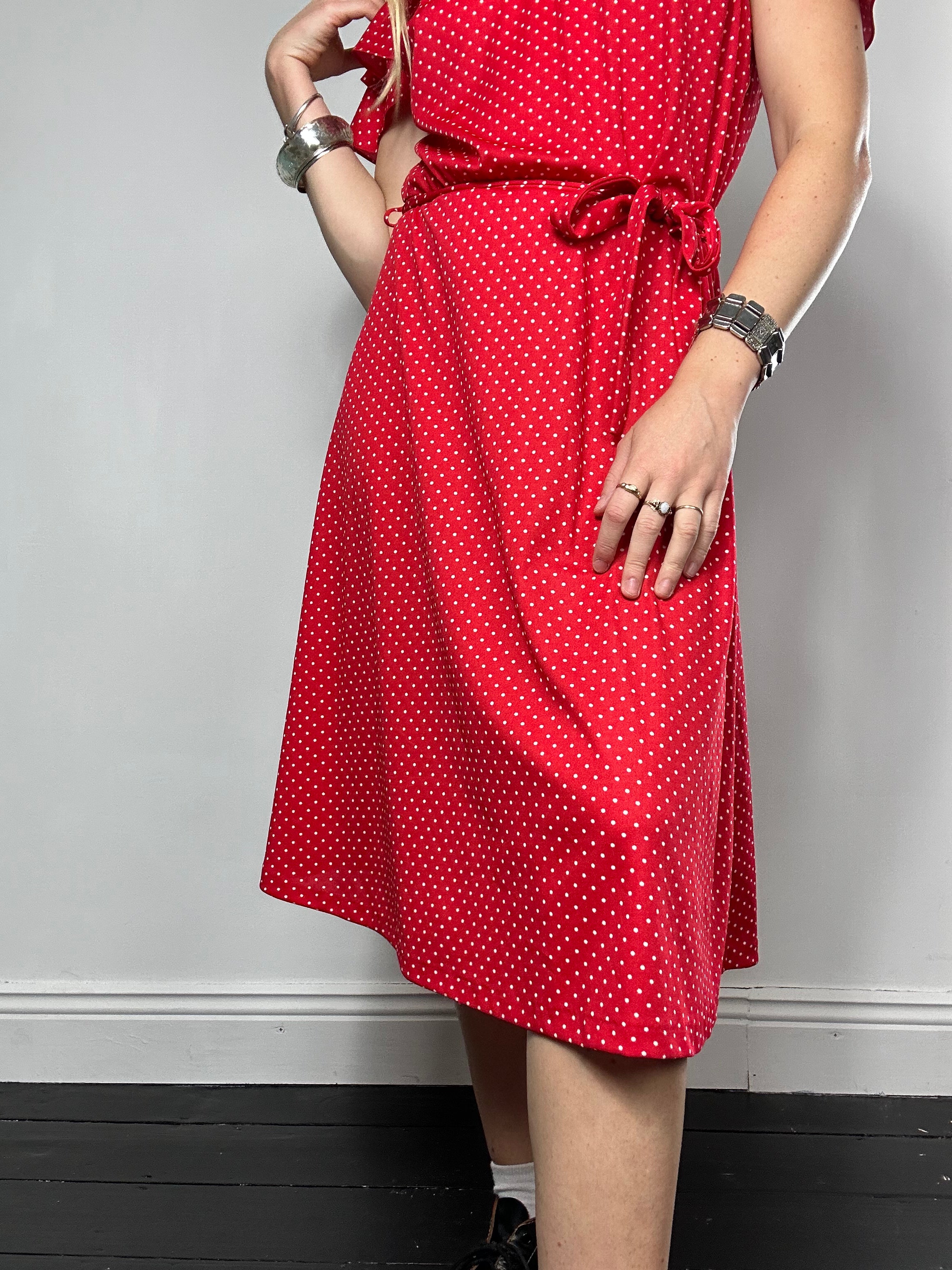 Red 80's Polkadot Midi Dress Size 12