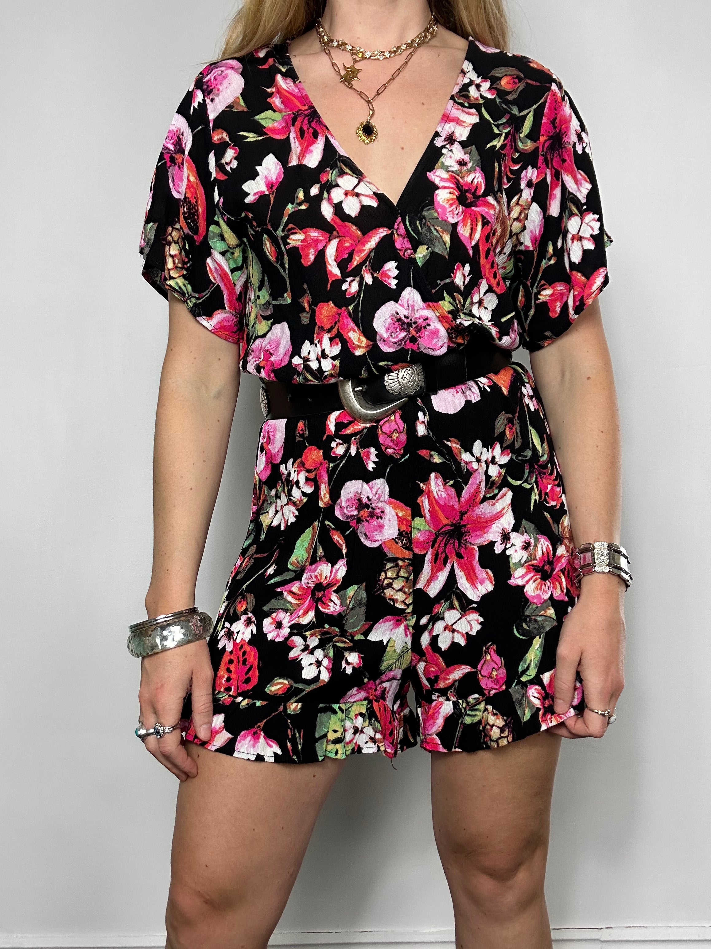 Floral 80's Playsuit Size 10