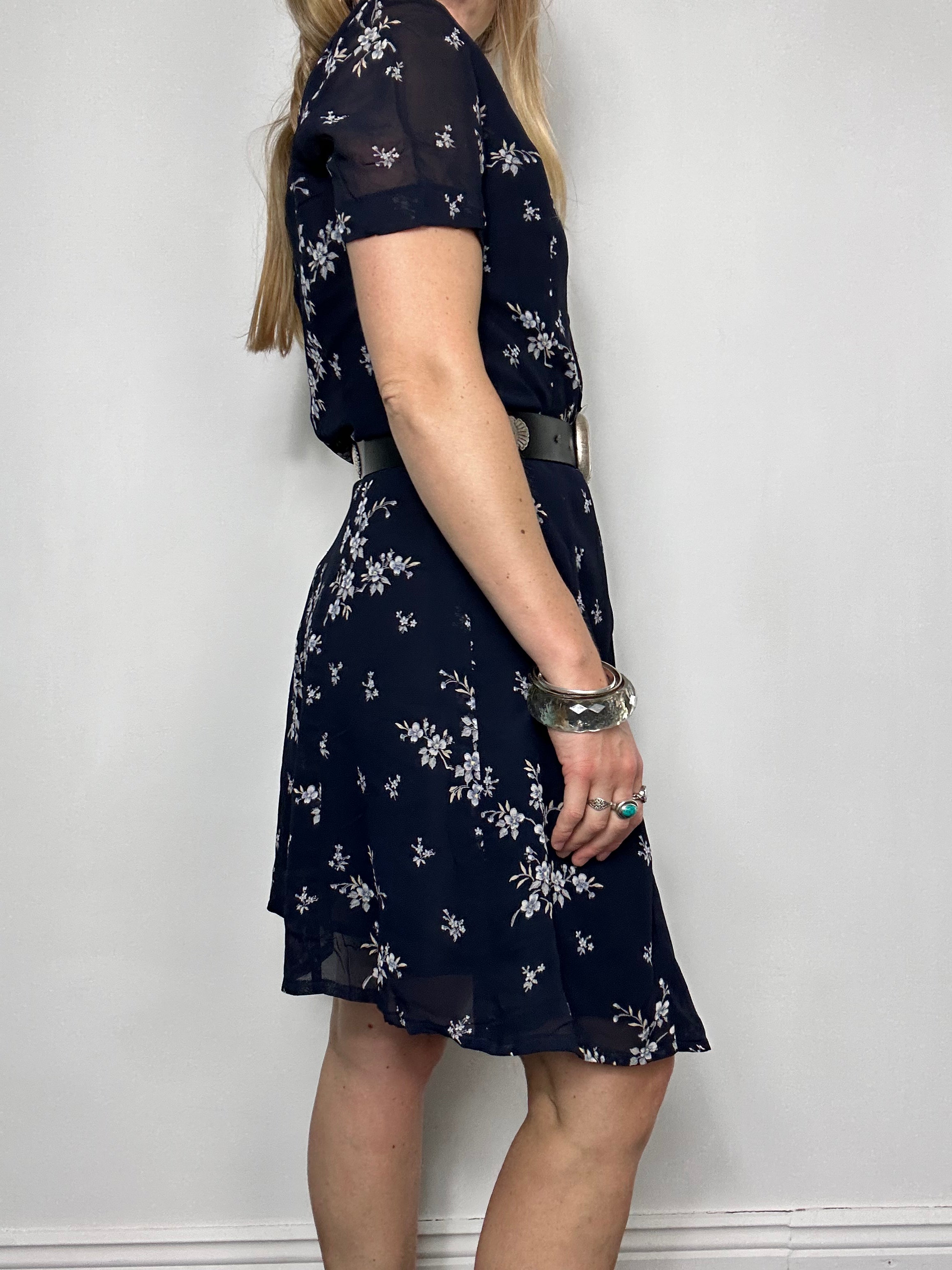 Navy 90's Floral Midi Dress Size 10