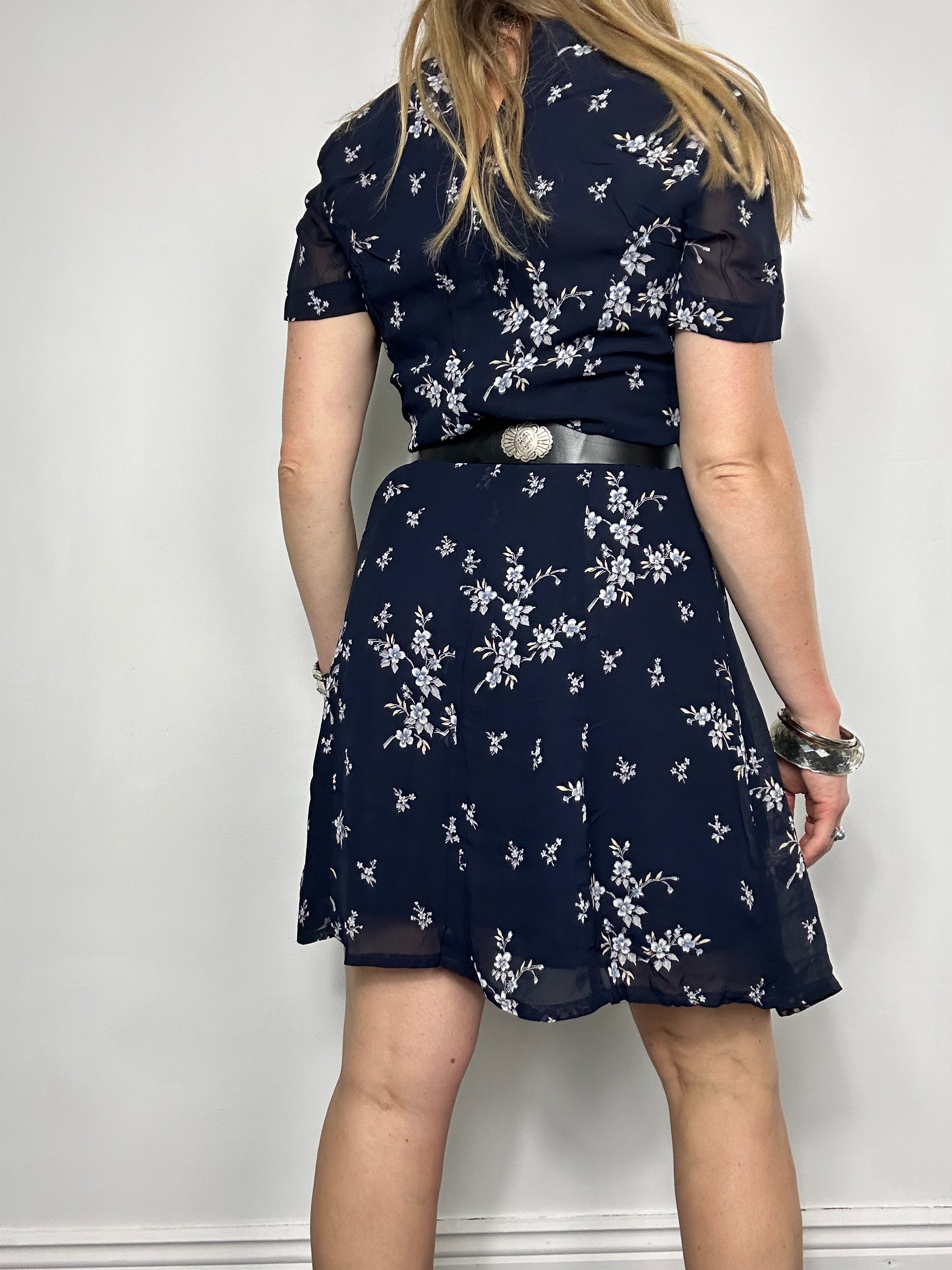 Navy 90's Floral Midi Dress Size 10