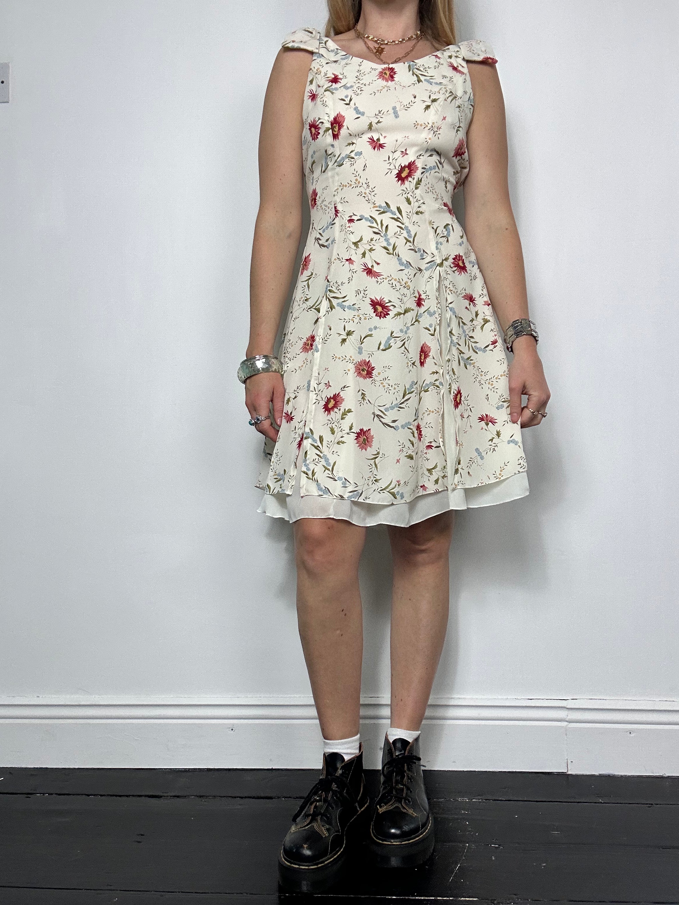 White flroal Midi Dress Size 8