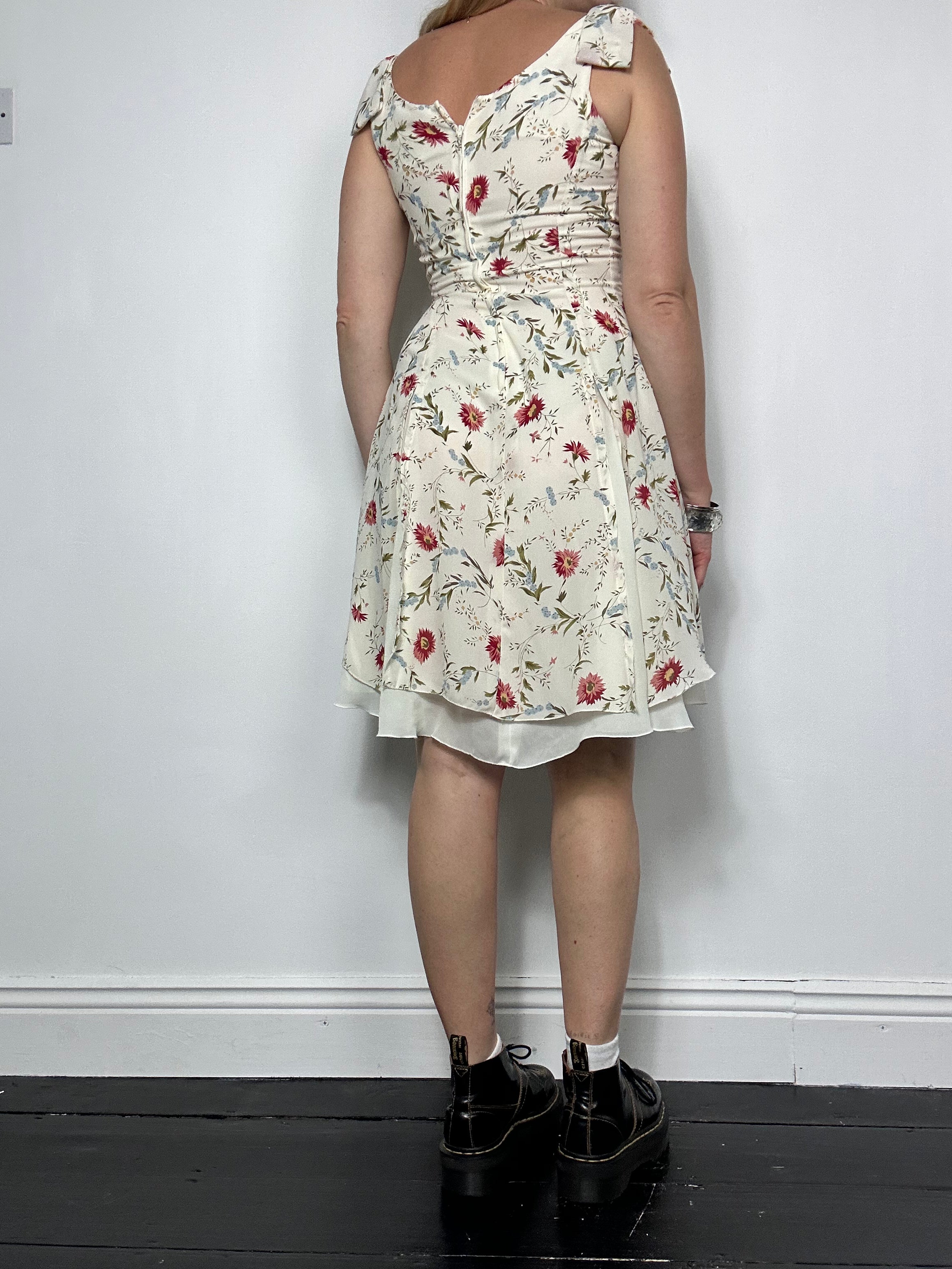 White flroal Midi Dress Size 8