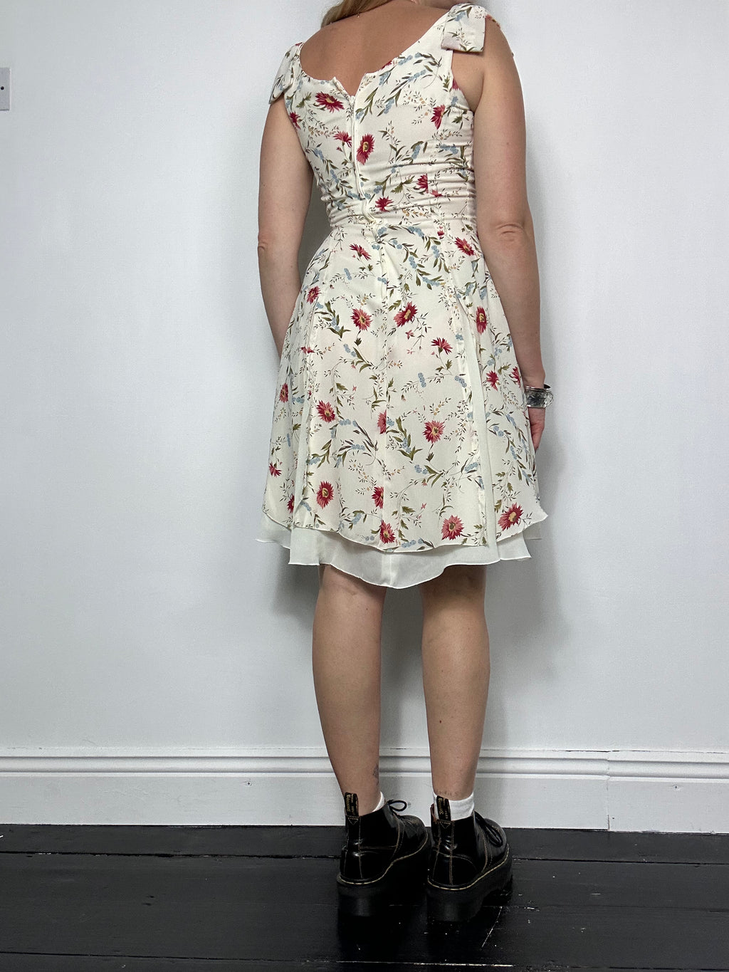 White flroal Midi Dress Size 8