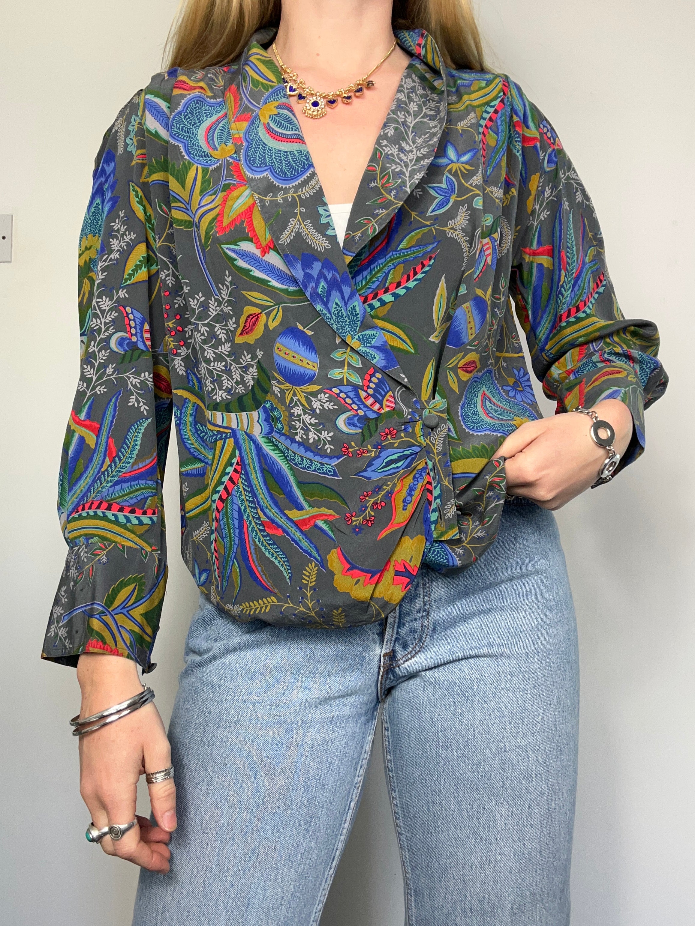 Silky Grey 80's Shirt Size 10