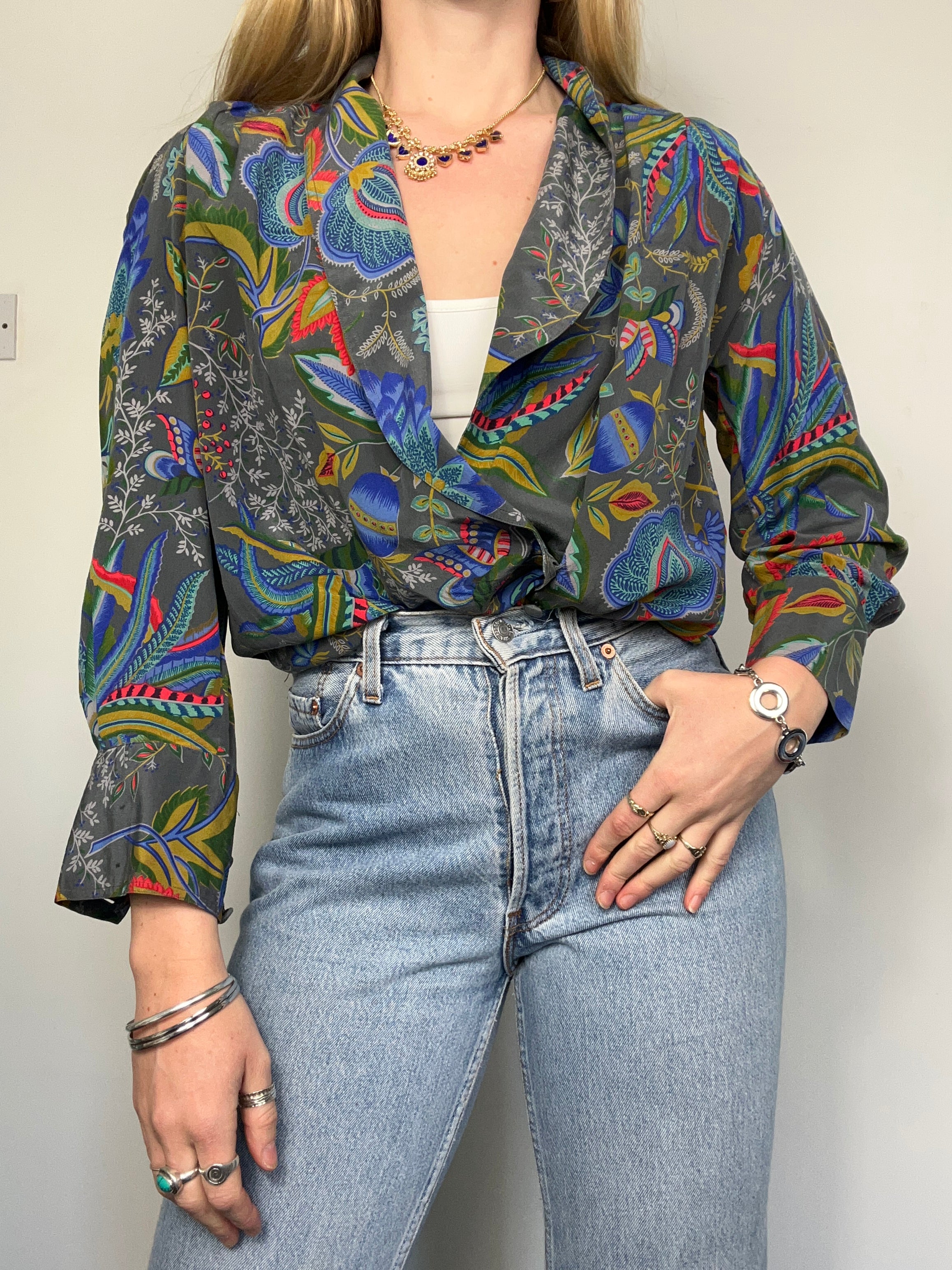Silky Grey 80's Shirt Size 10