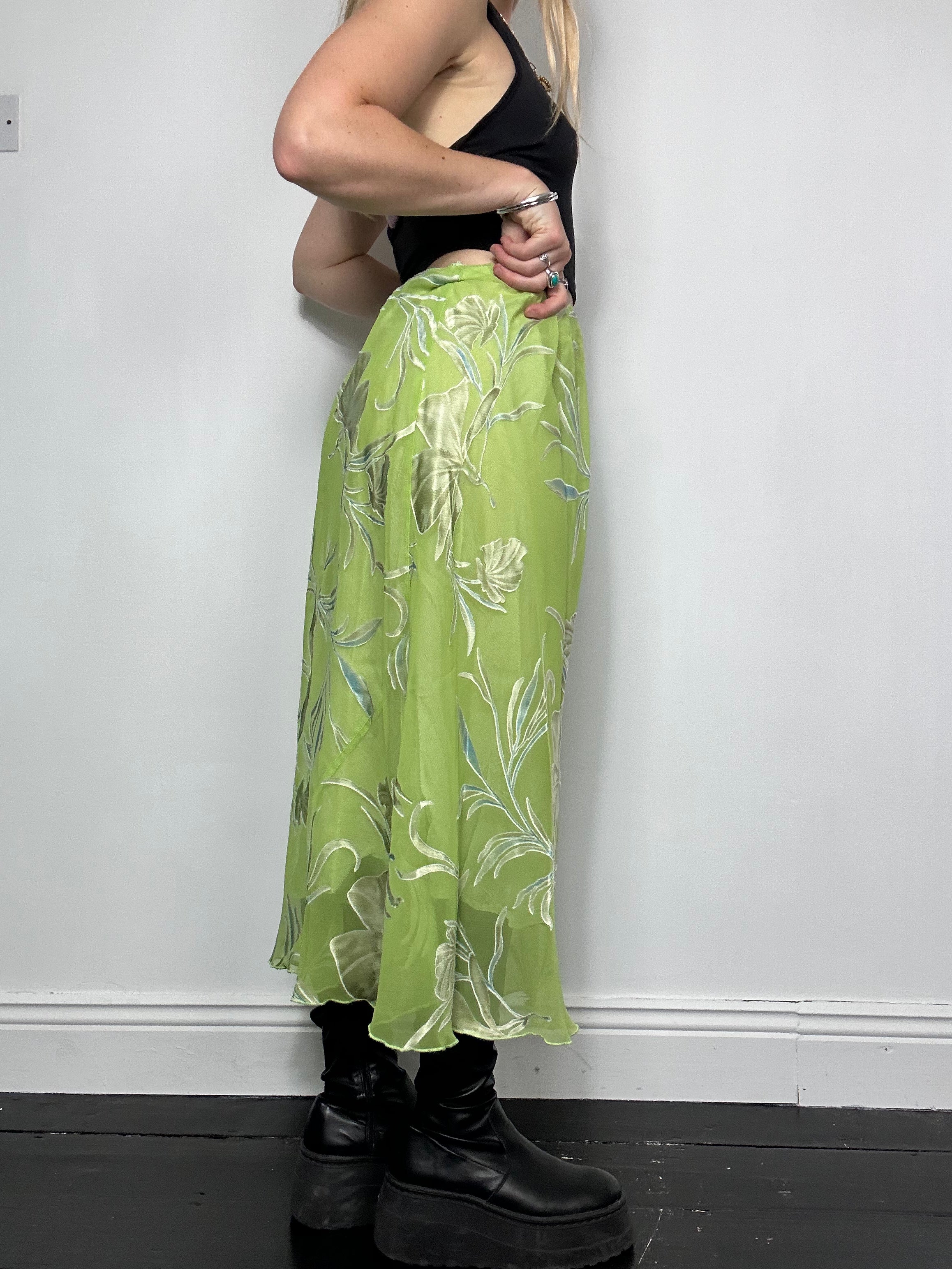 Lime Green 90's Chiffon Skirt Size 12/14