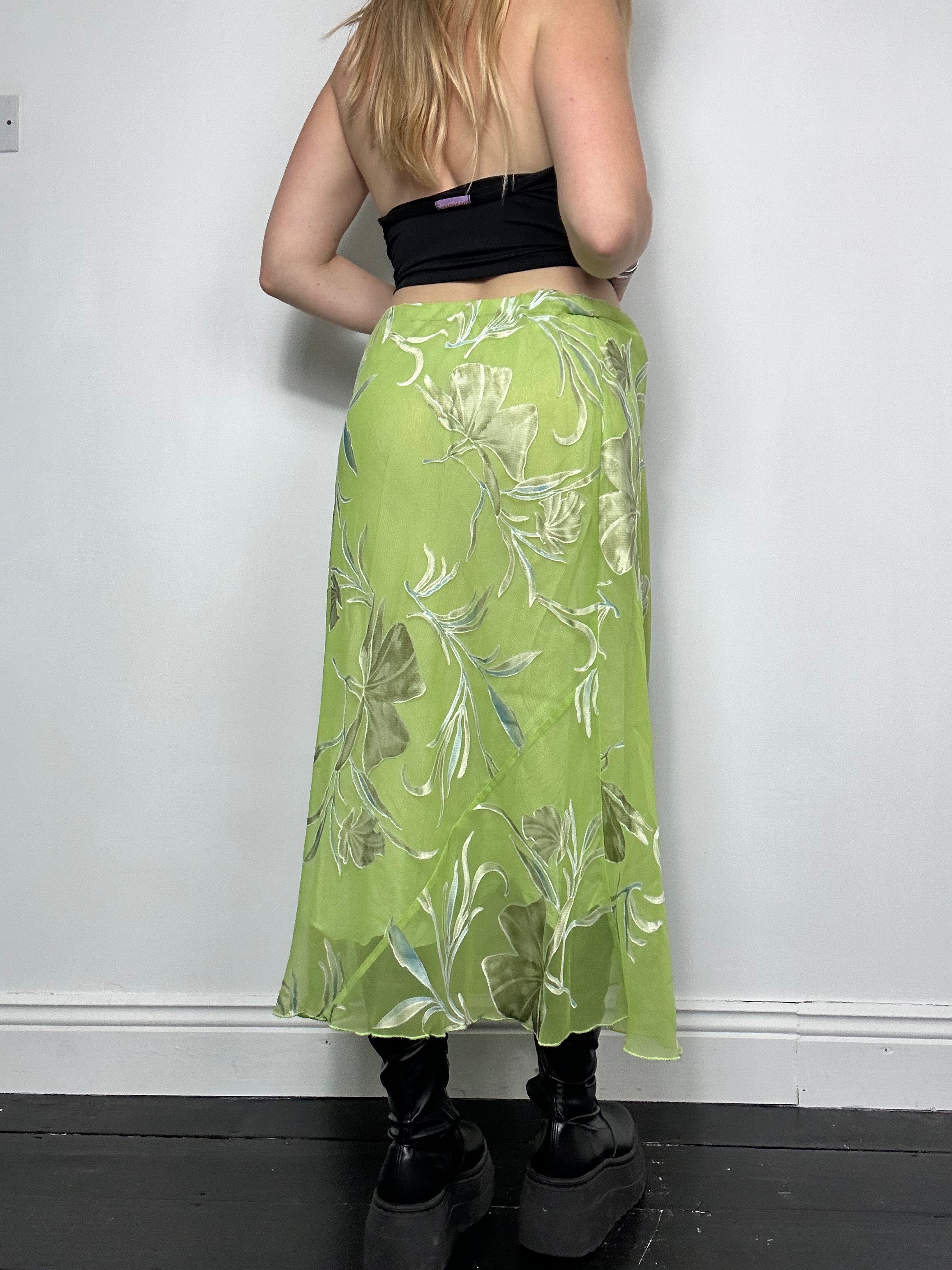 Lime Green 90's Chiffon Skirt Size 12/14