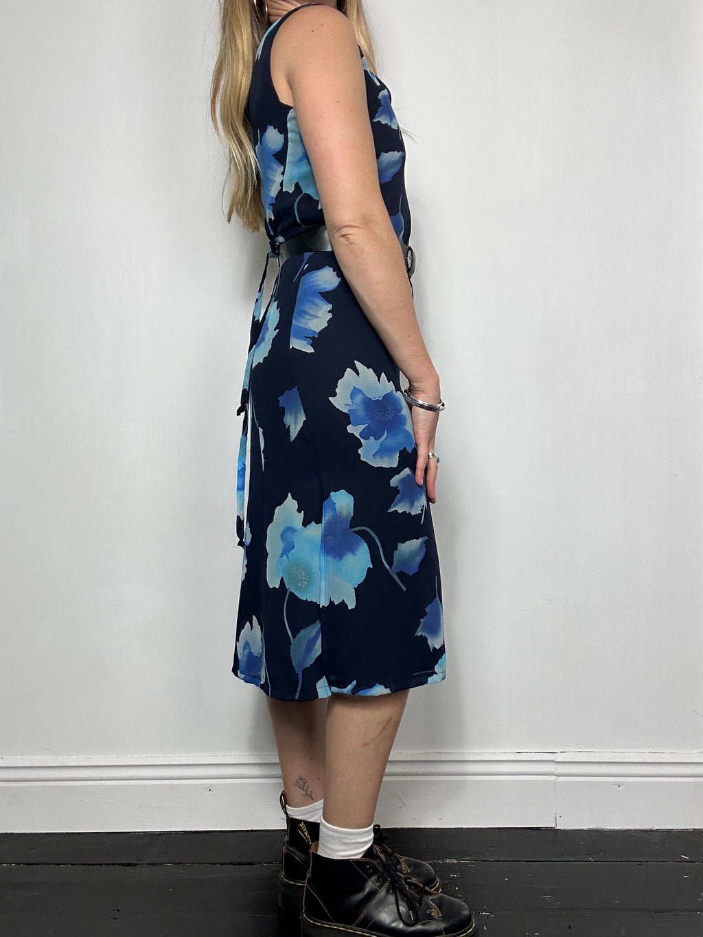Blue Floral 90's Midi Dress Size 10