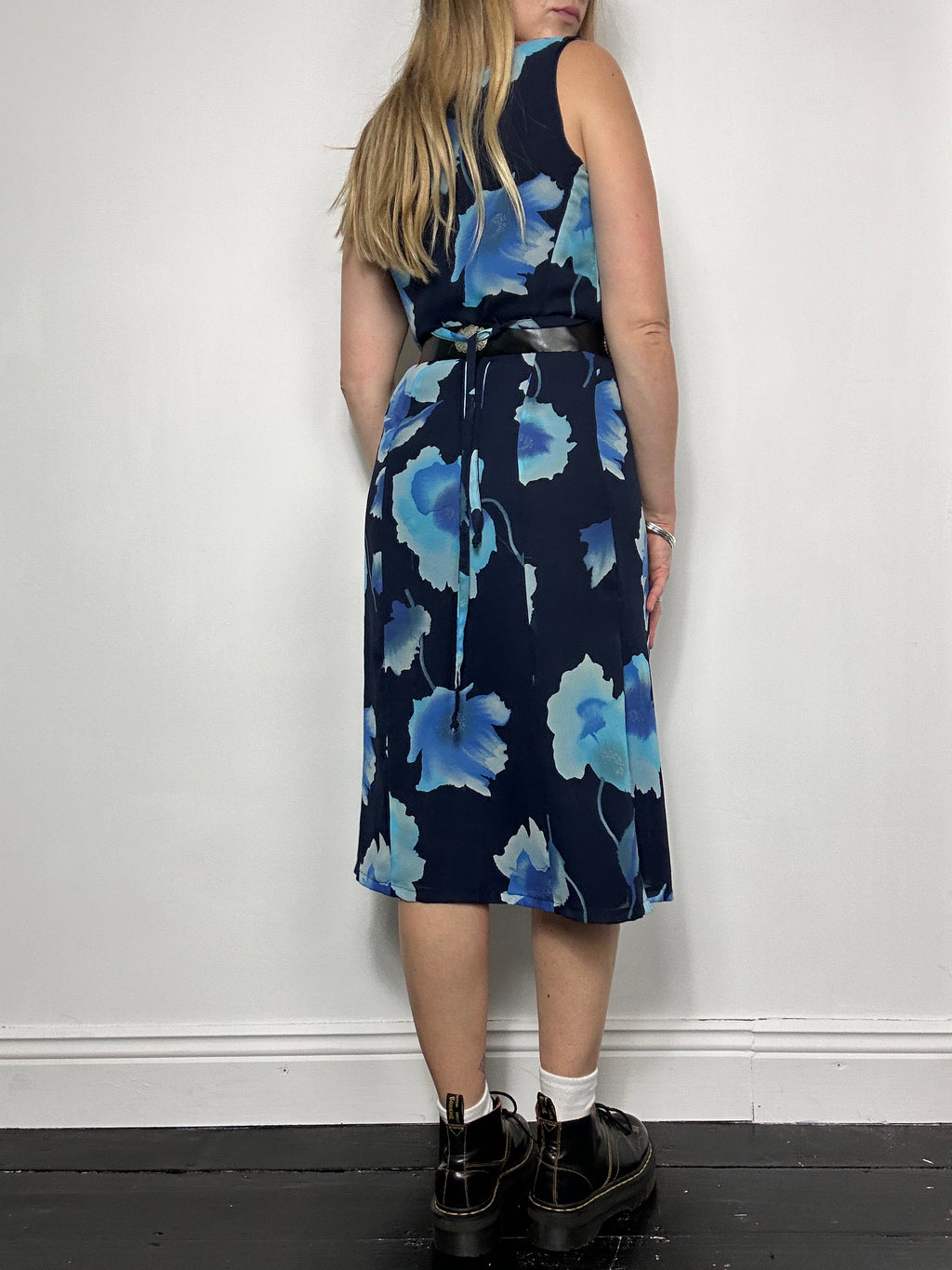 Blue Floral 90's Midi Dress Size 10