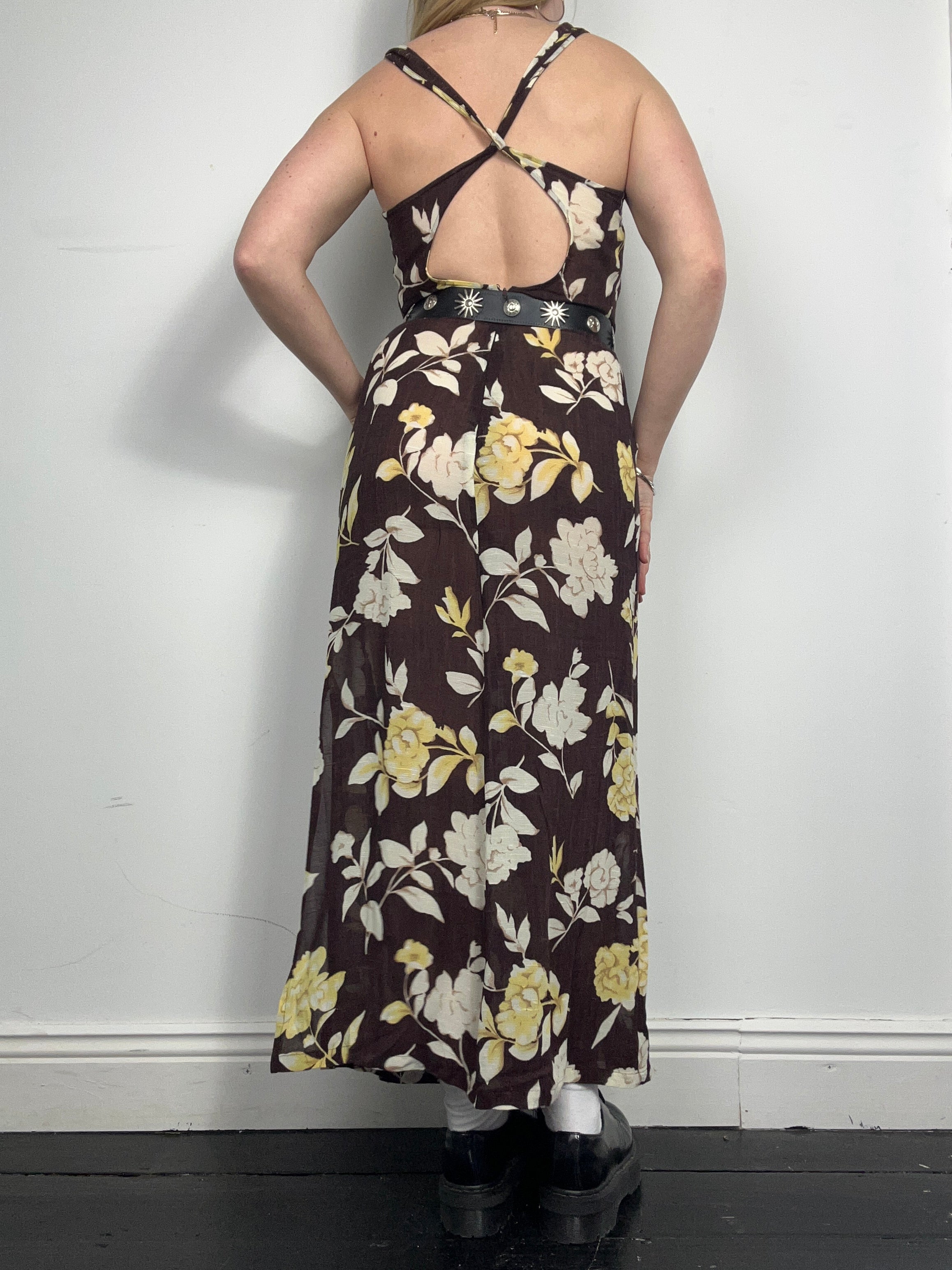Brown Backless Maxi Dress Size 8
