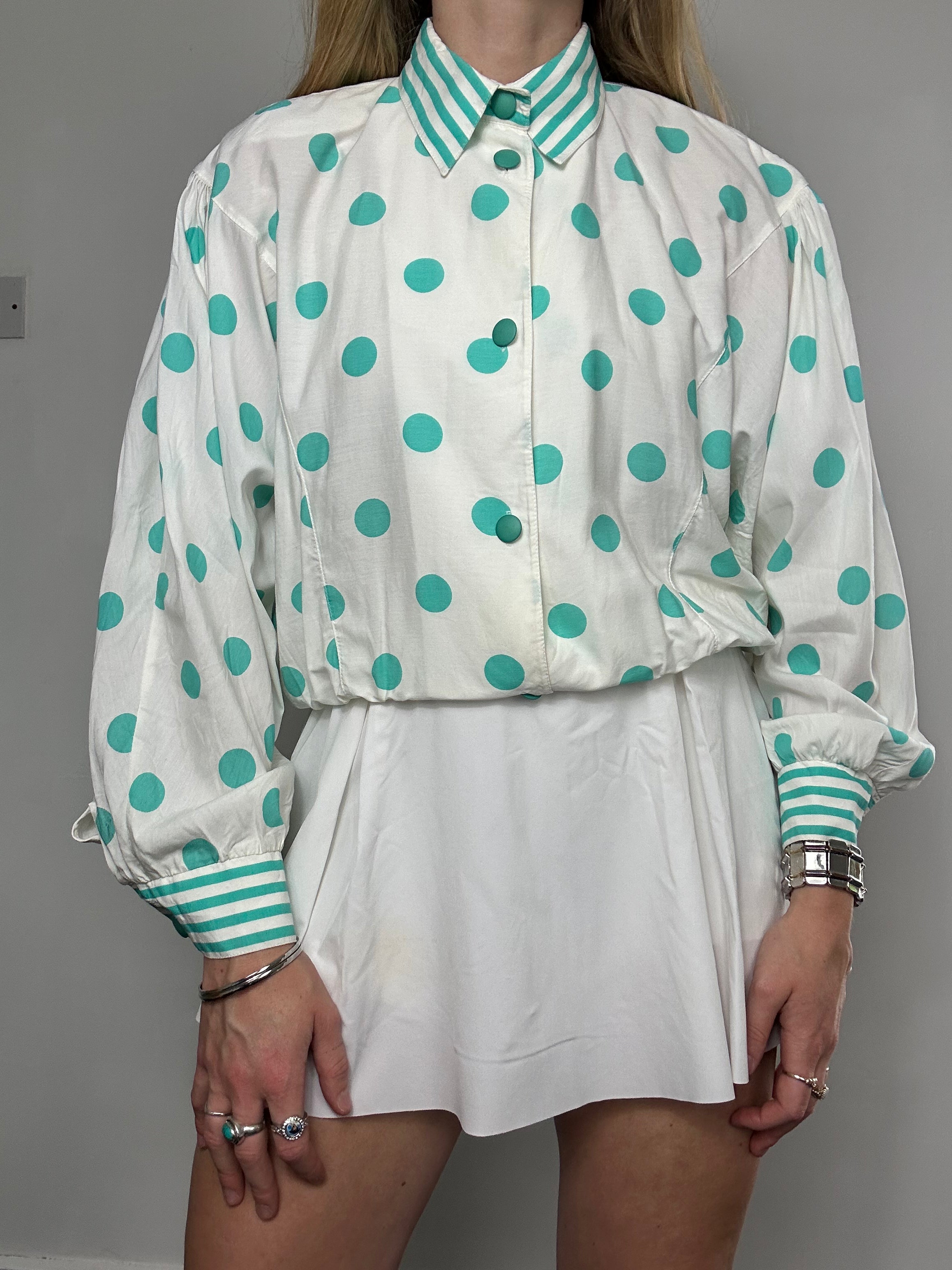 Polkadot White And Blue Shirt Size 10