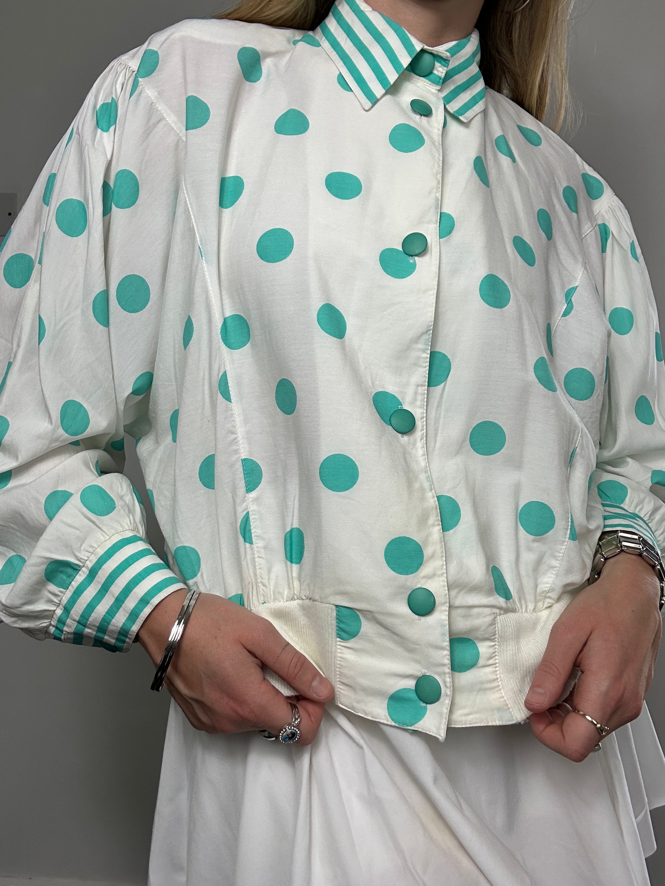 Polkadot White And Blue Shirt Size 10