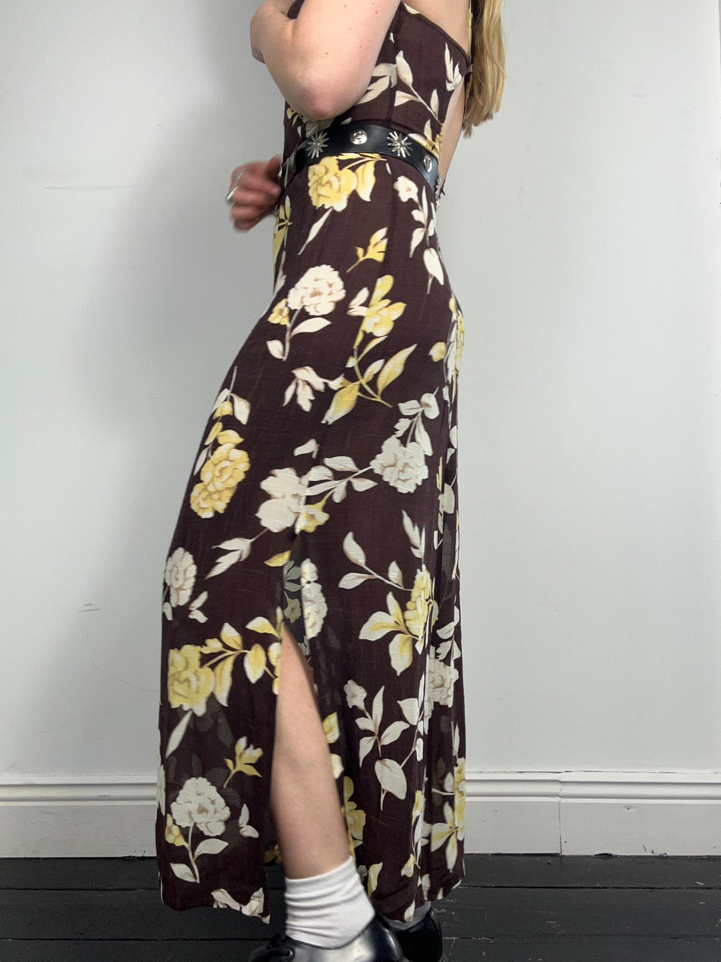Brown Backless Maxi Dress Size 8