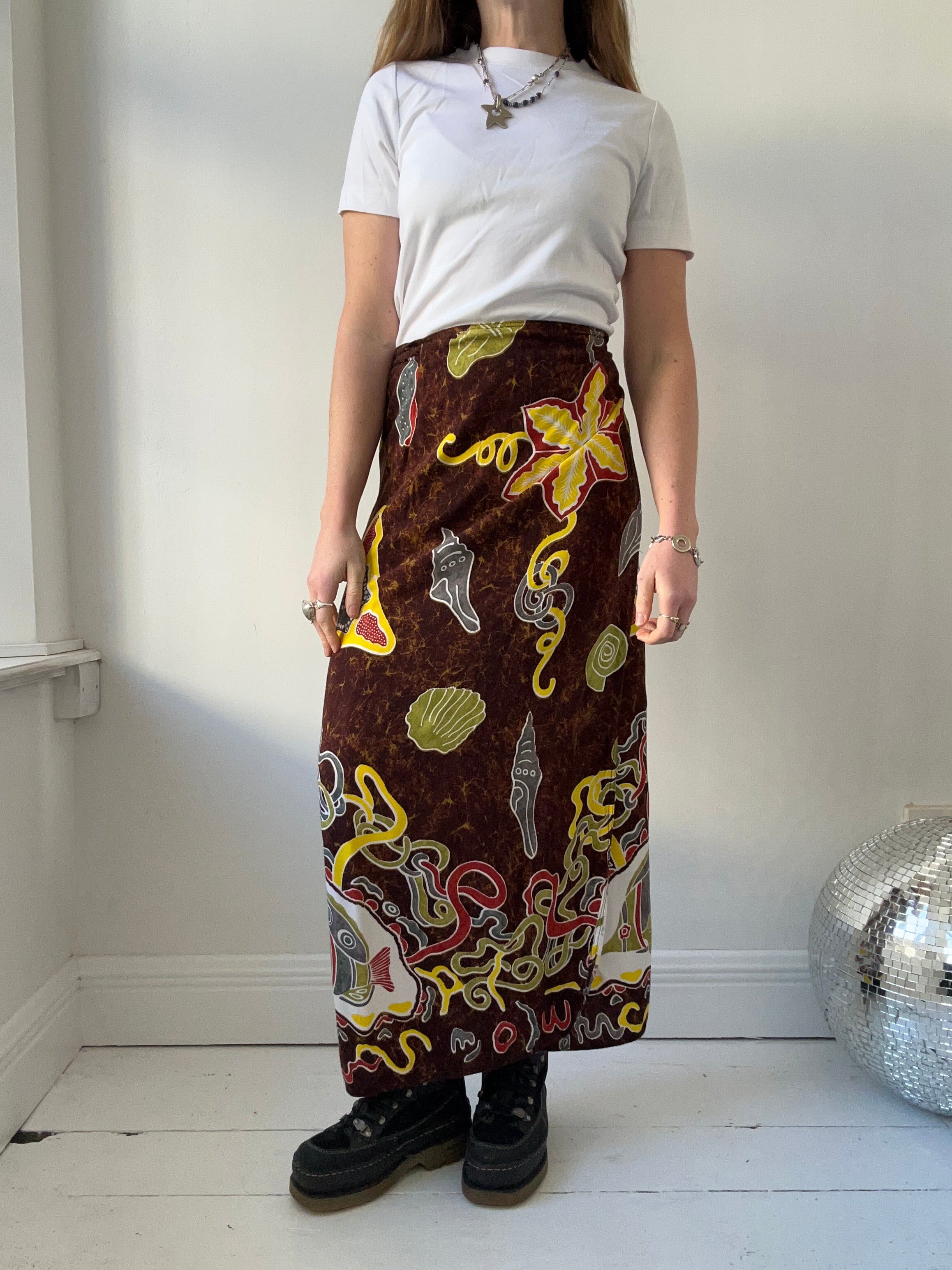 Brown Wrap Skirt 90's Size 6-14