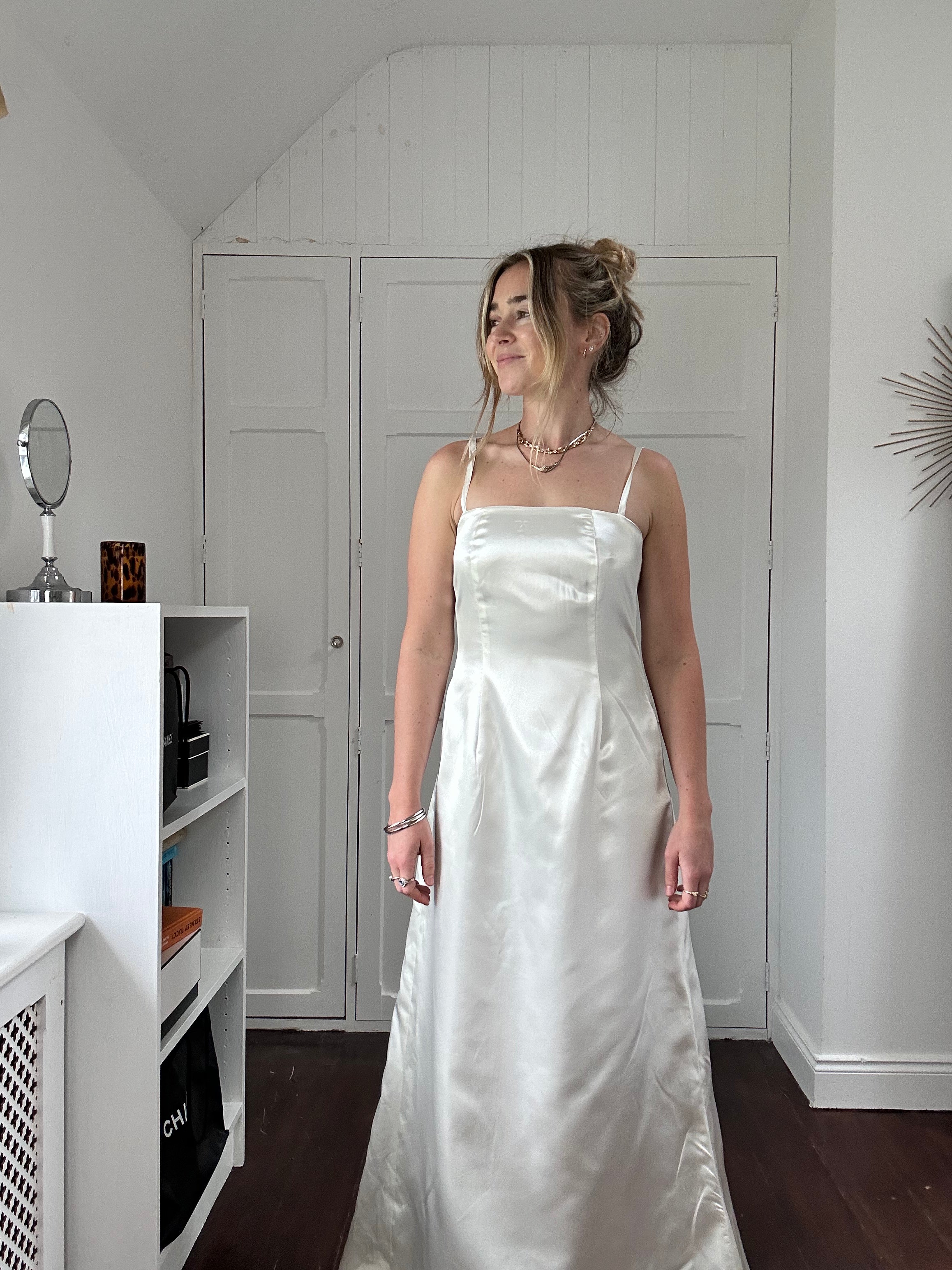 White 90's Satin Gown Size 10