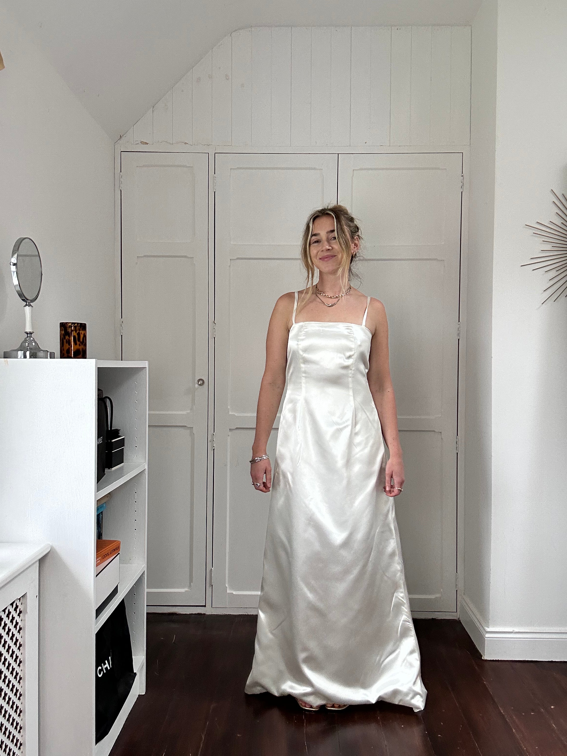 White 90's Satin Gown Size 10