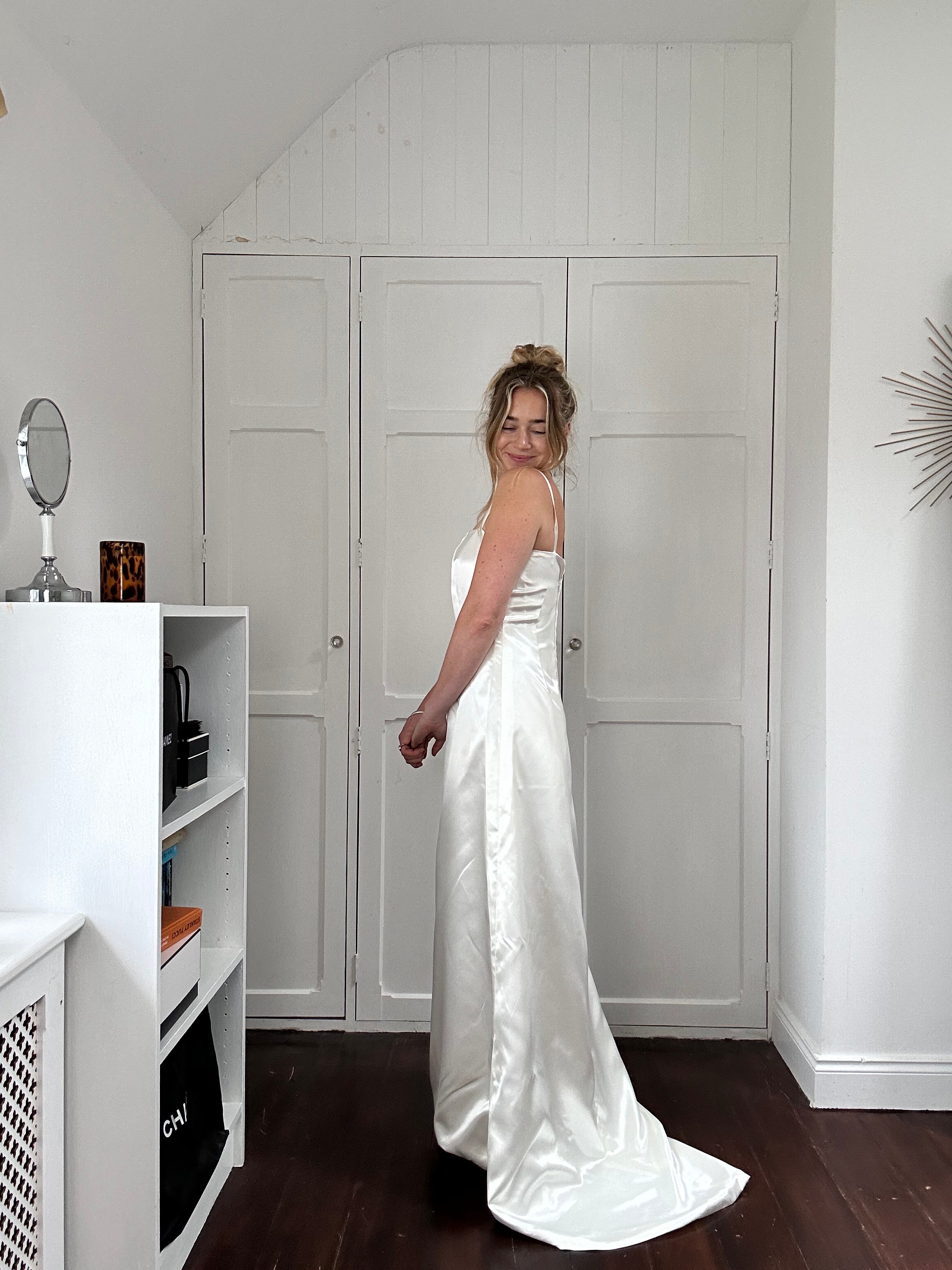White 90's Satin Gown Size 10