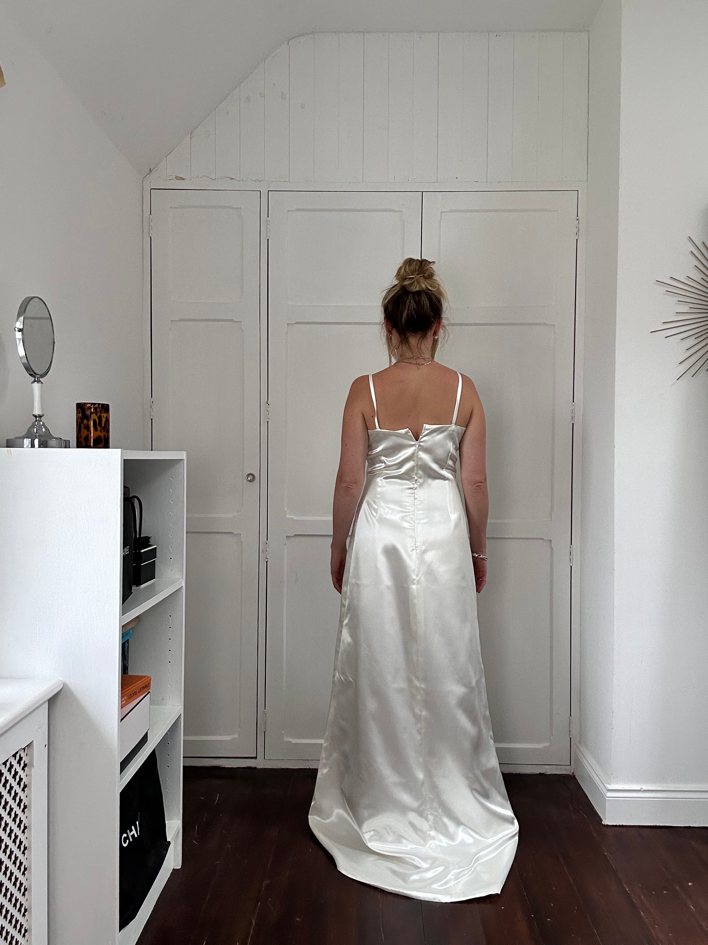 White 90's Satin Gown Size 10