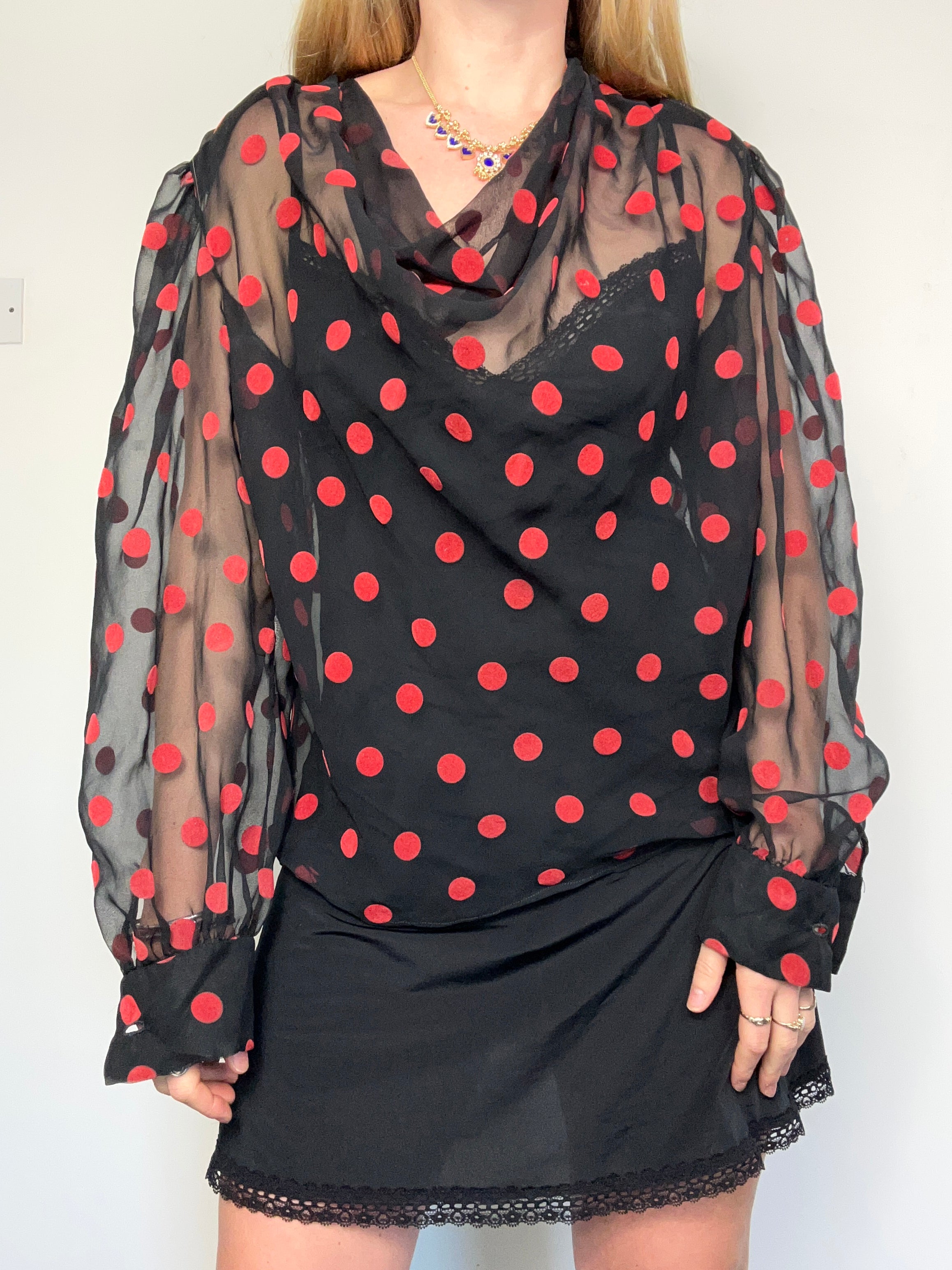 Polkadot Cowel Neck Sheer Shirt Size 12