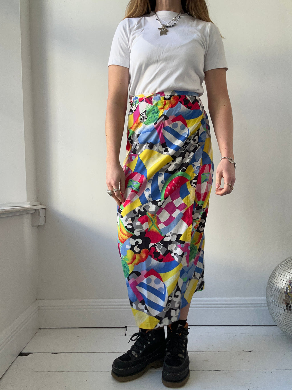 80's Geo Print Maxi Wrap Skirt size 6-12