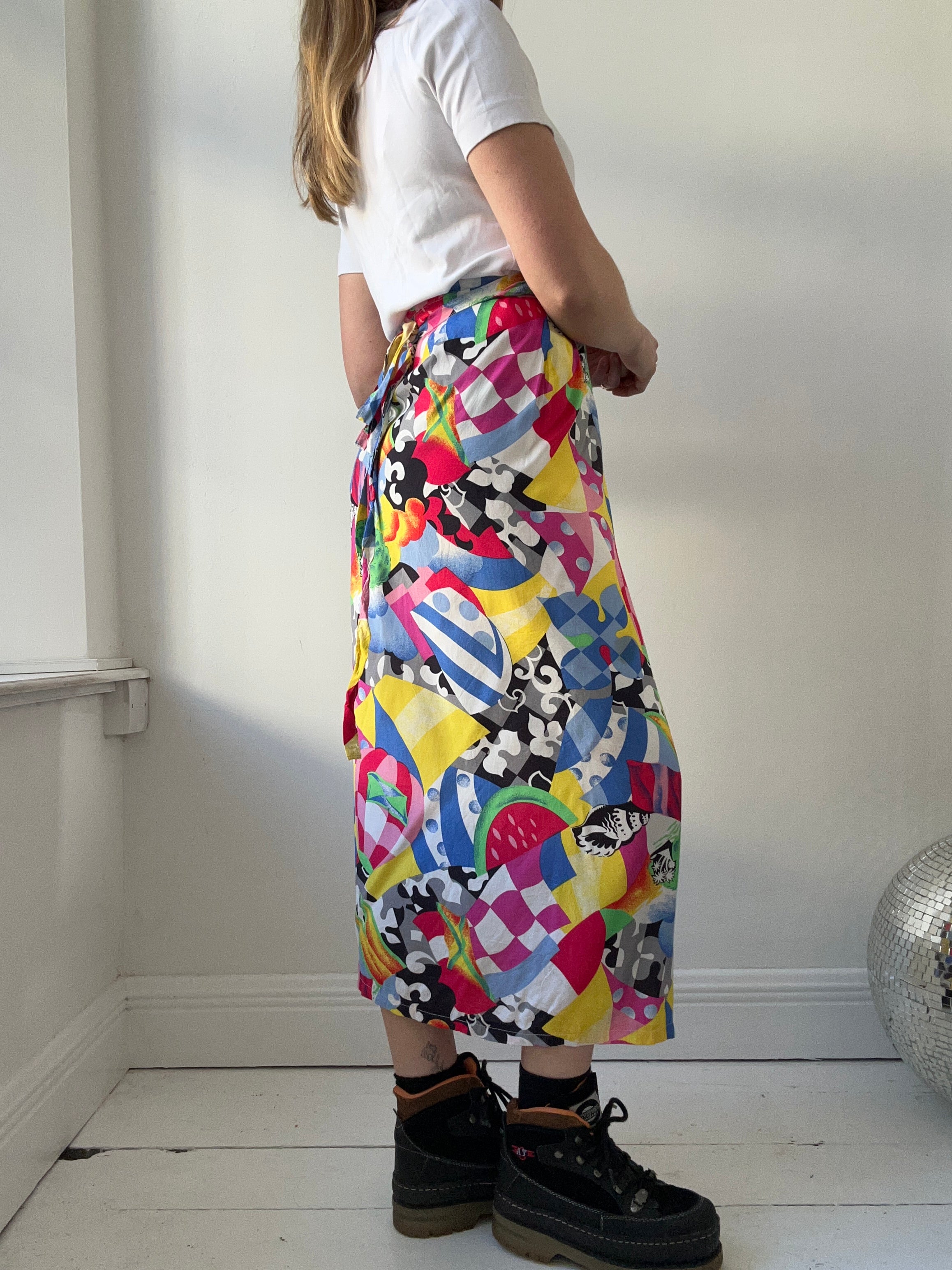 80's Geo Print Maxi Wrap Skirt size 6-12