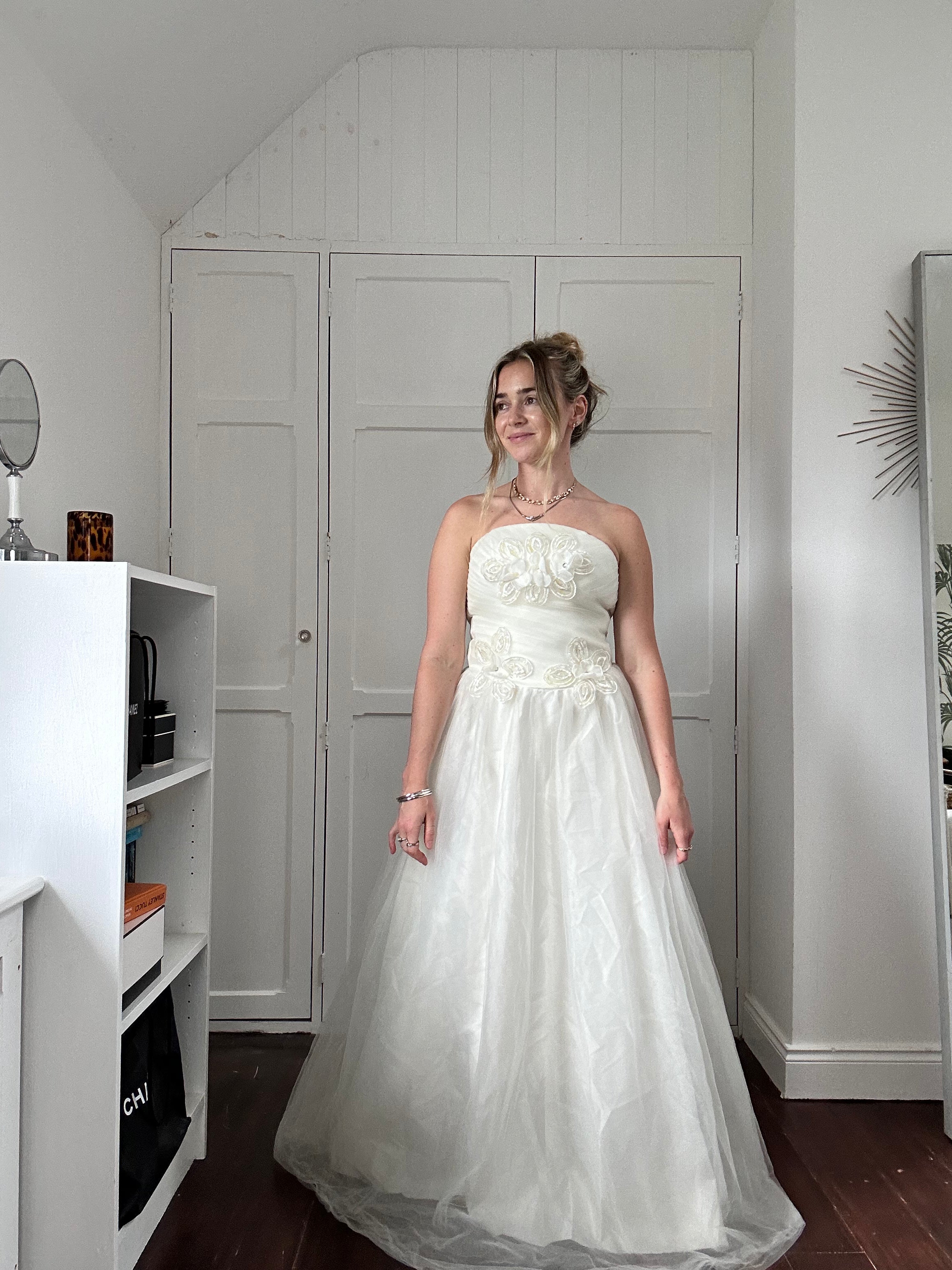 1980's Floral Strapless Wedding Dress Size 10