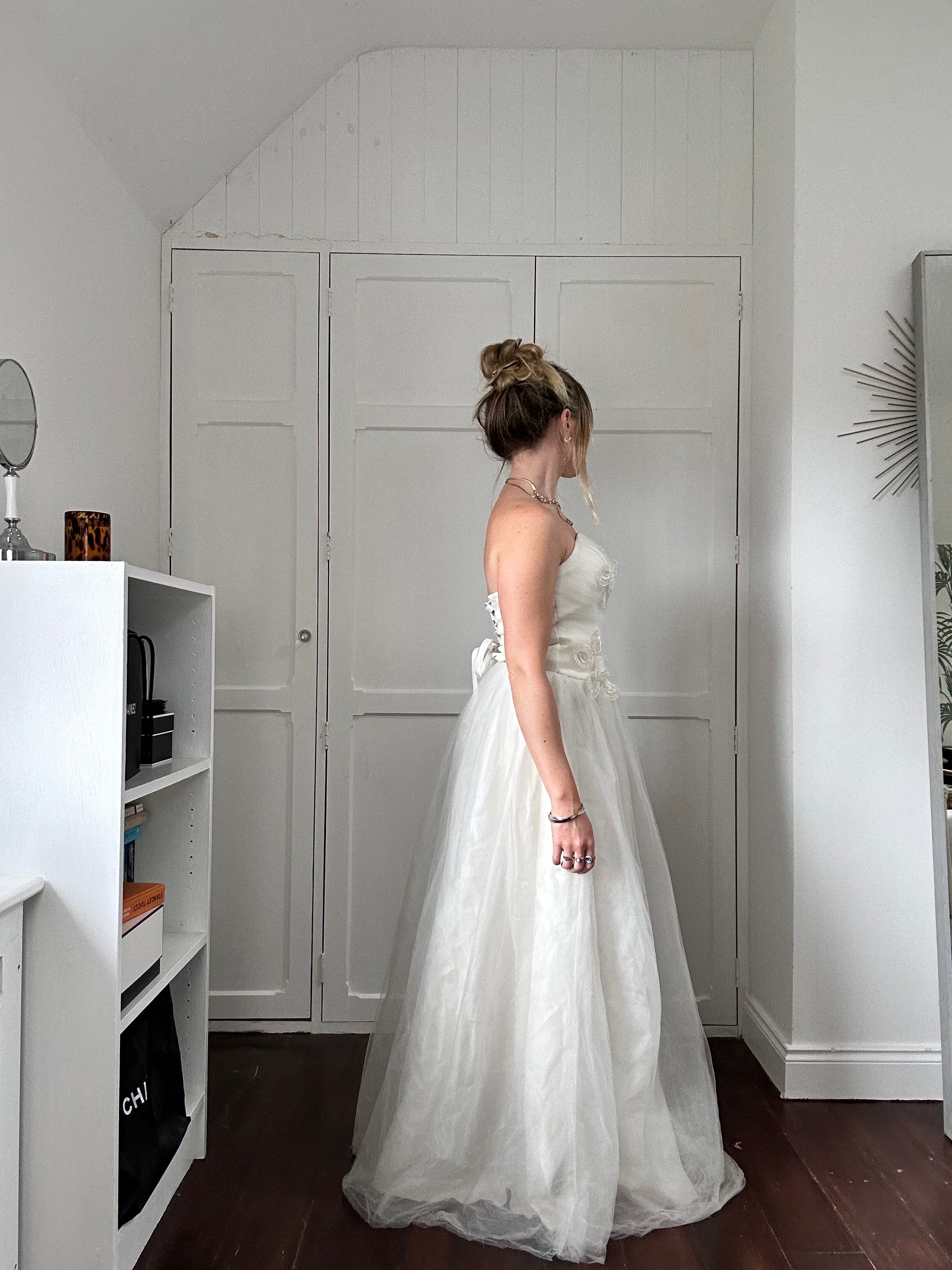 1980's Floral Strapless Wedding Dress Size 10