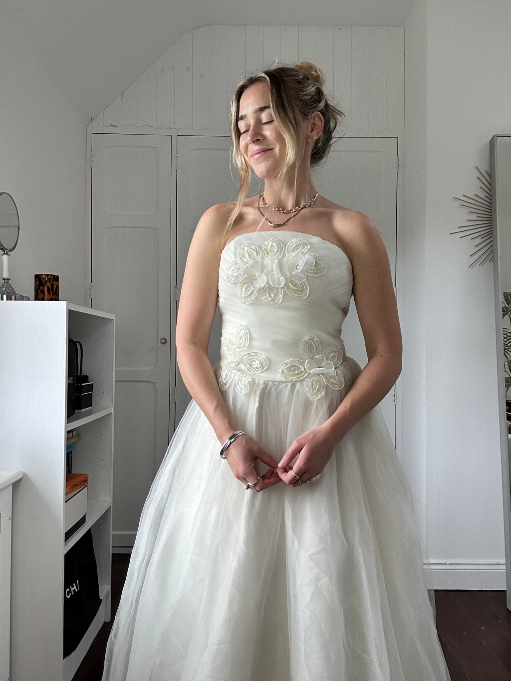 1980's Floral Strapless Wedding Dress Size 10