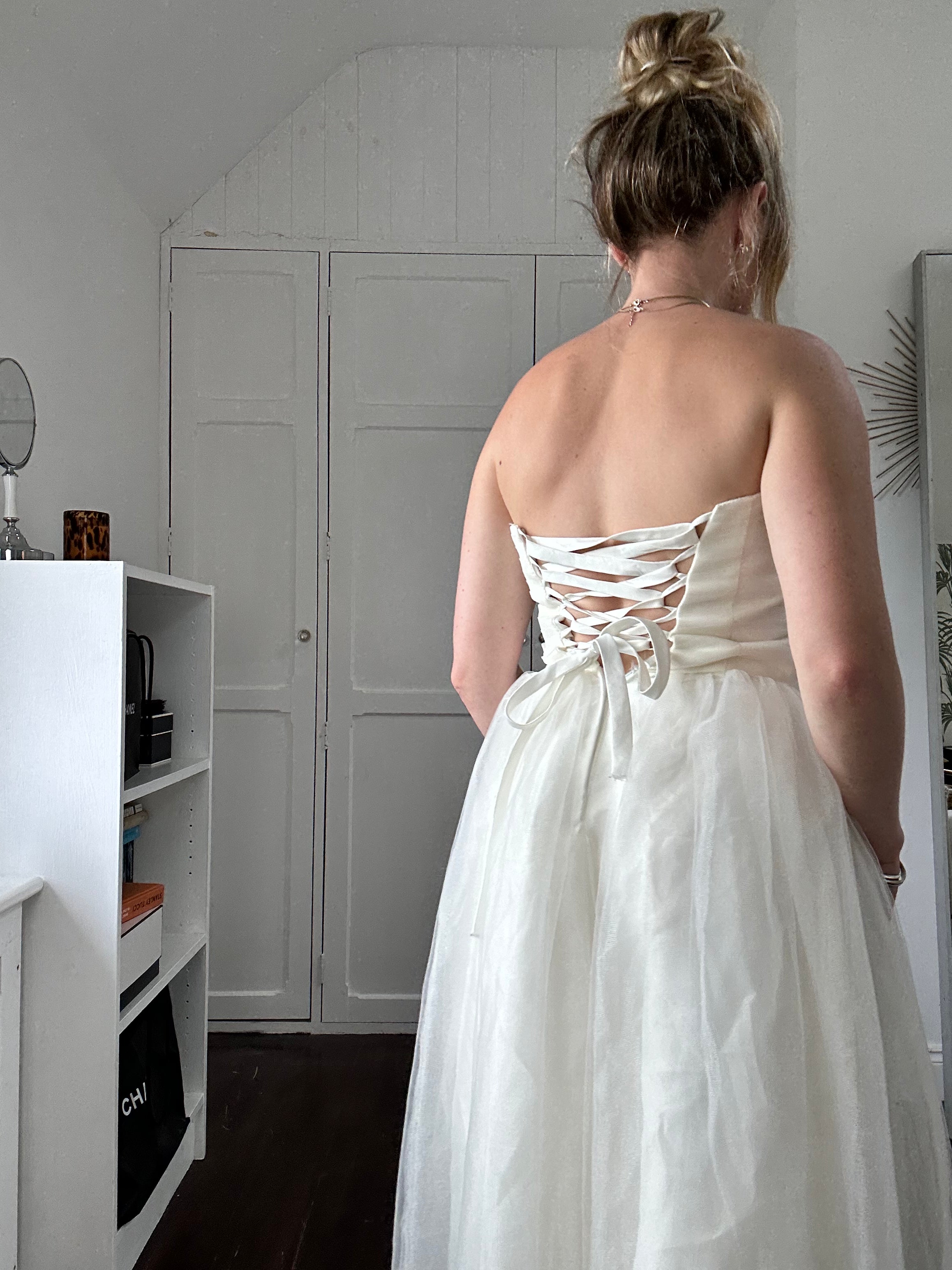 1980's Floral Strapless Wedding Dress Size 10