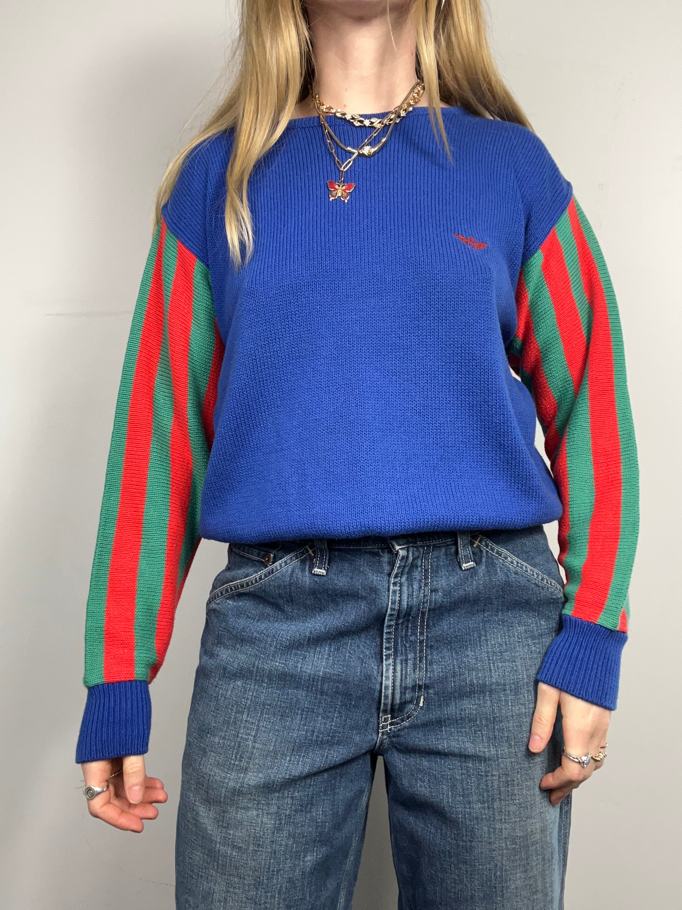 Knit 90's Contrast Sleeve Sweater Size 10