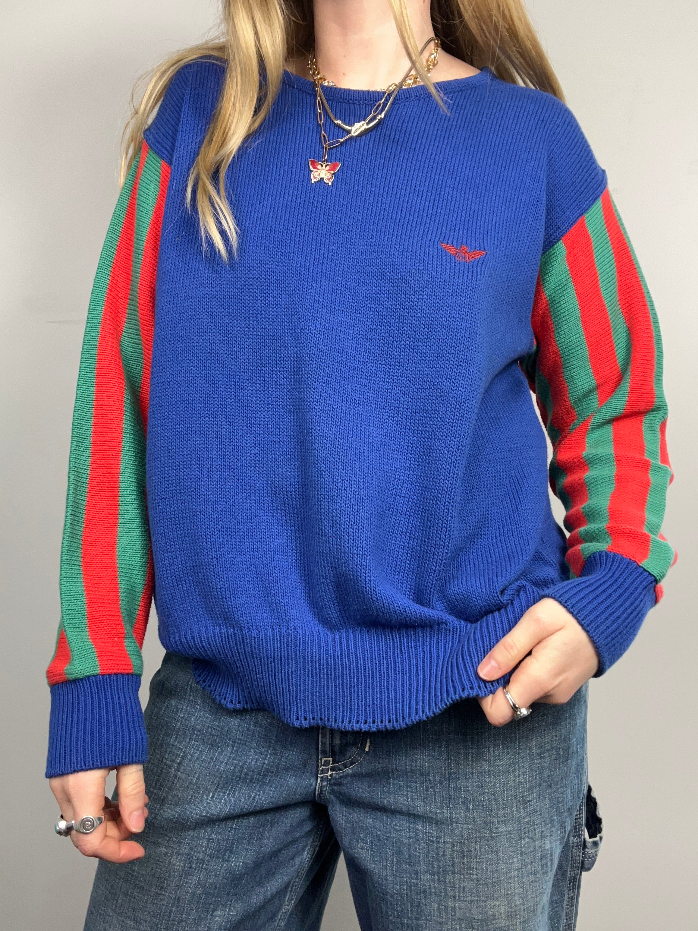 Knit 90's Contrast Sleeve Sweater Size 10