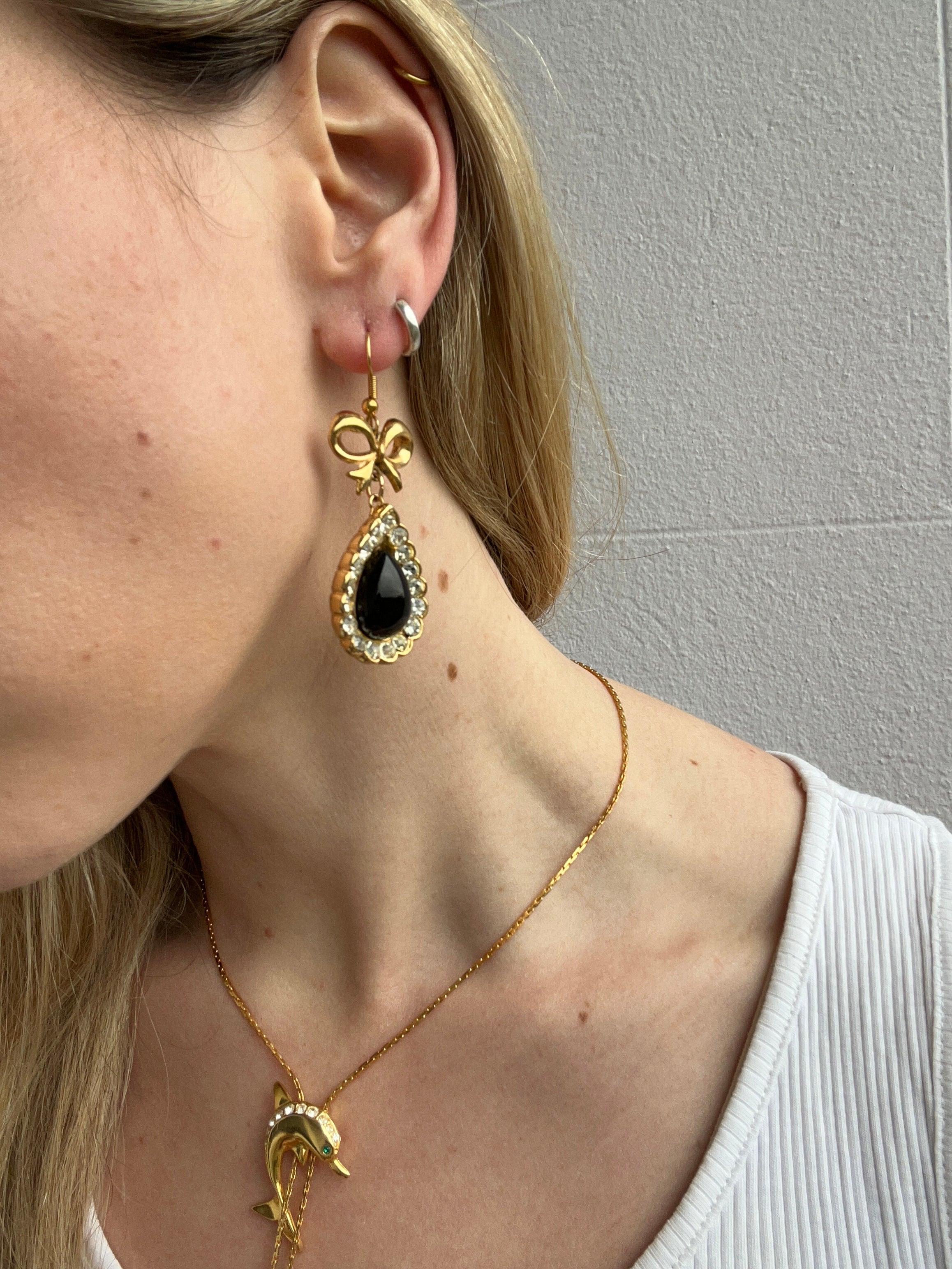 80's Dimonte Drop Earrings Gold Plated