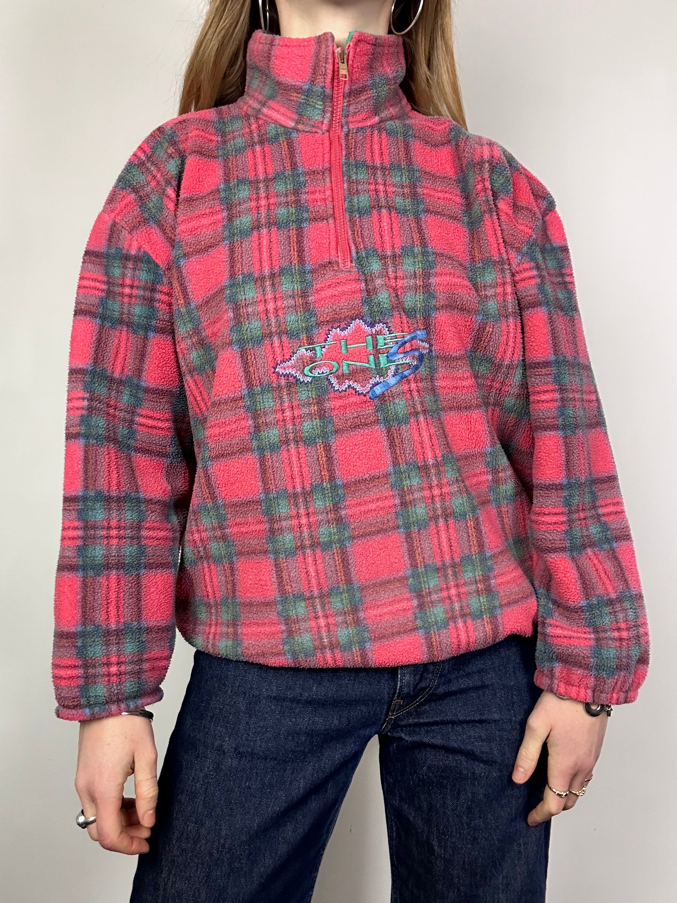 Pink tartan Half Zip Fleece Size M
