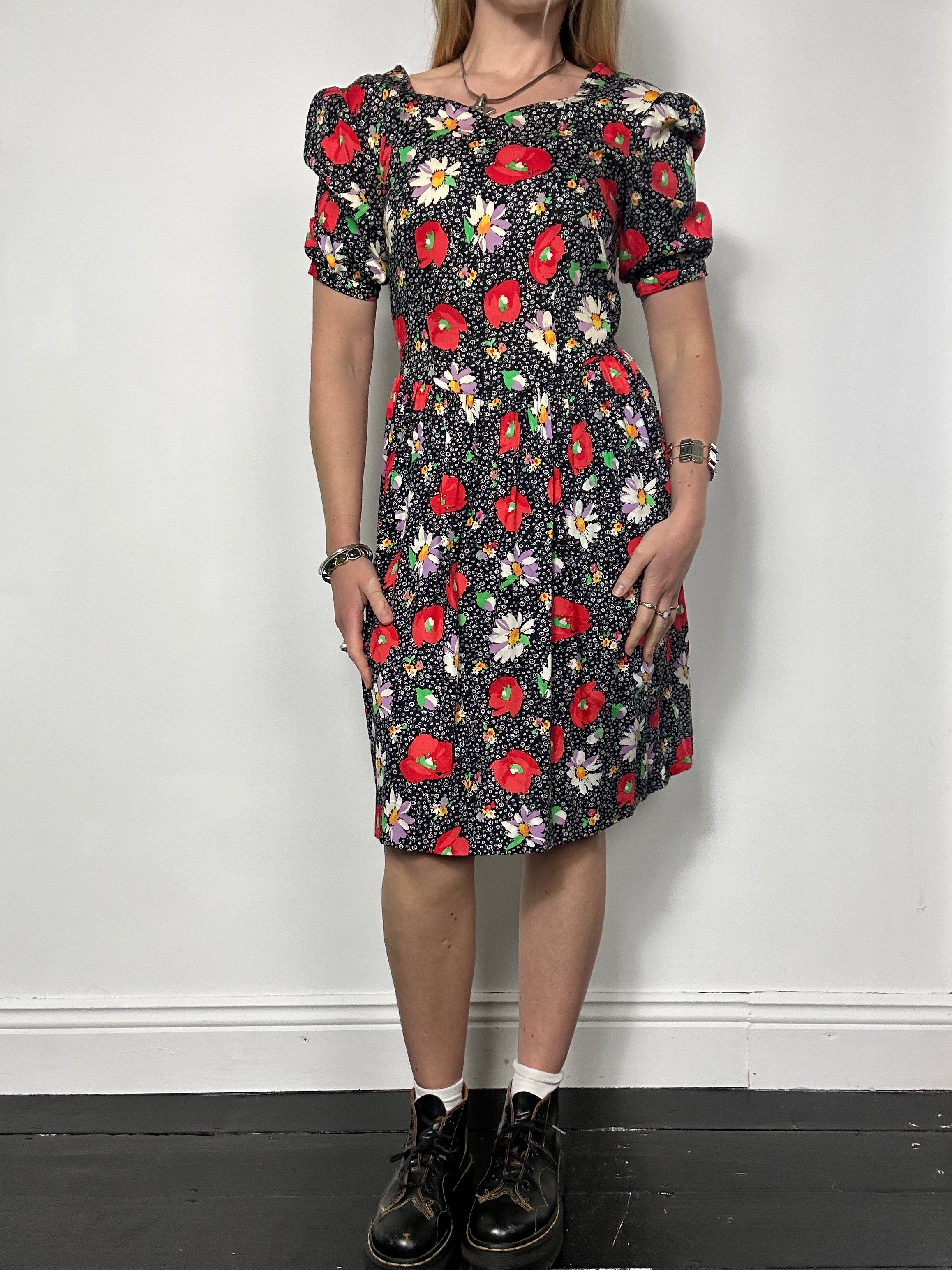 Daisy print Polkadot 80's Dress Size 8