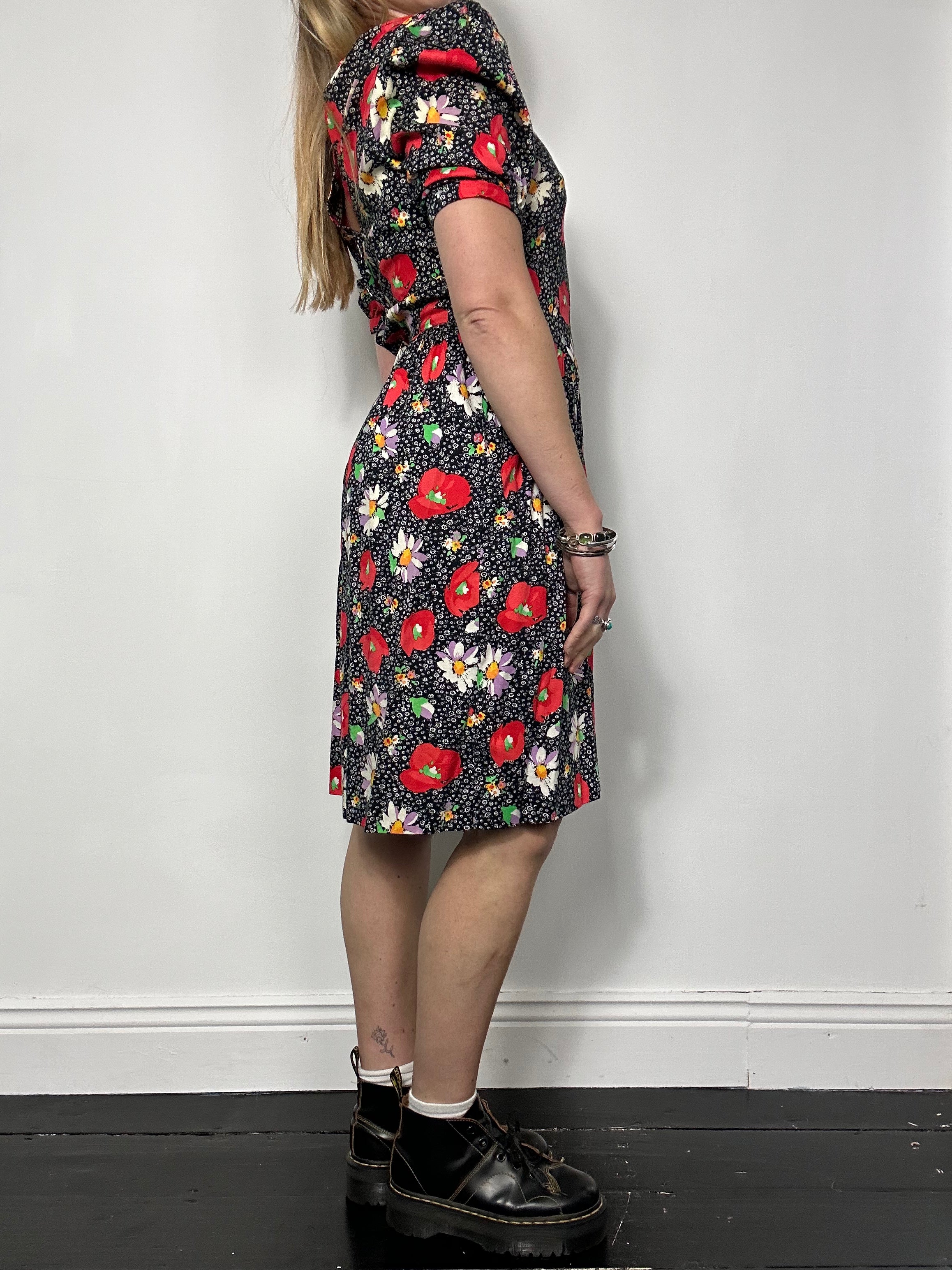 Daisy print Polkadot 80's Dress Size 8