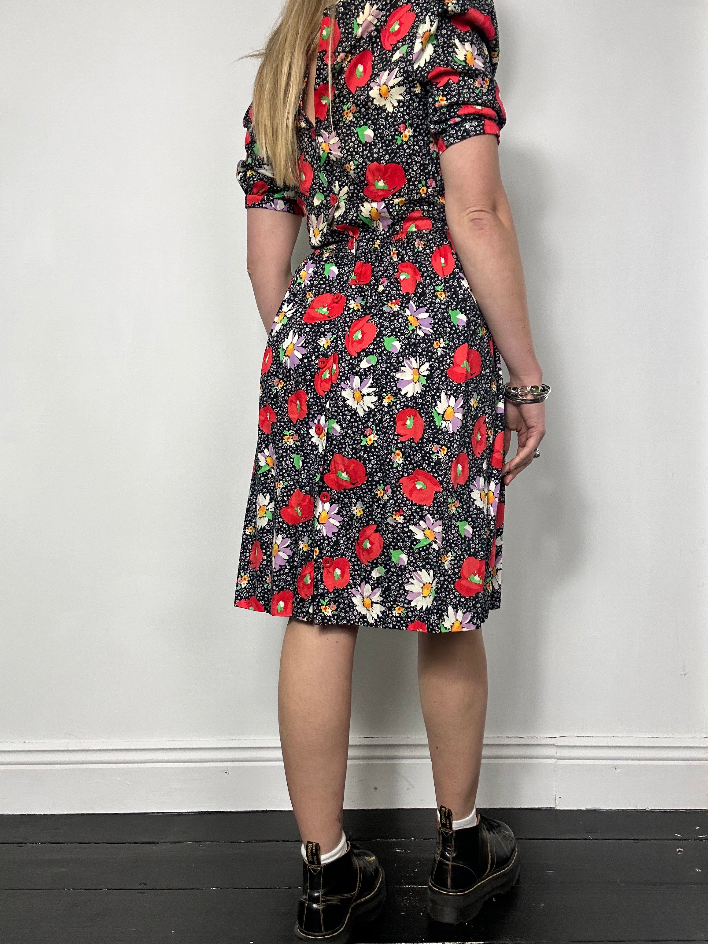 Daisy print Polkadot 80's Dress Size 8