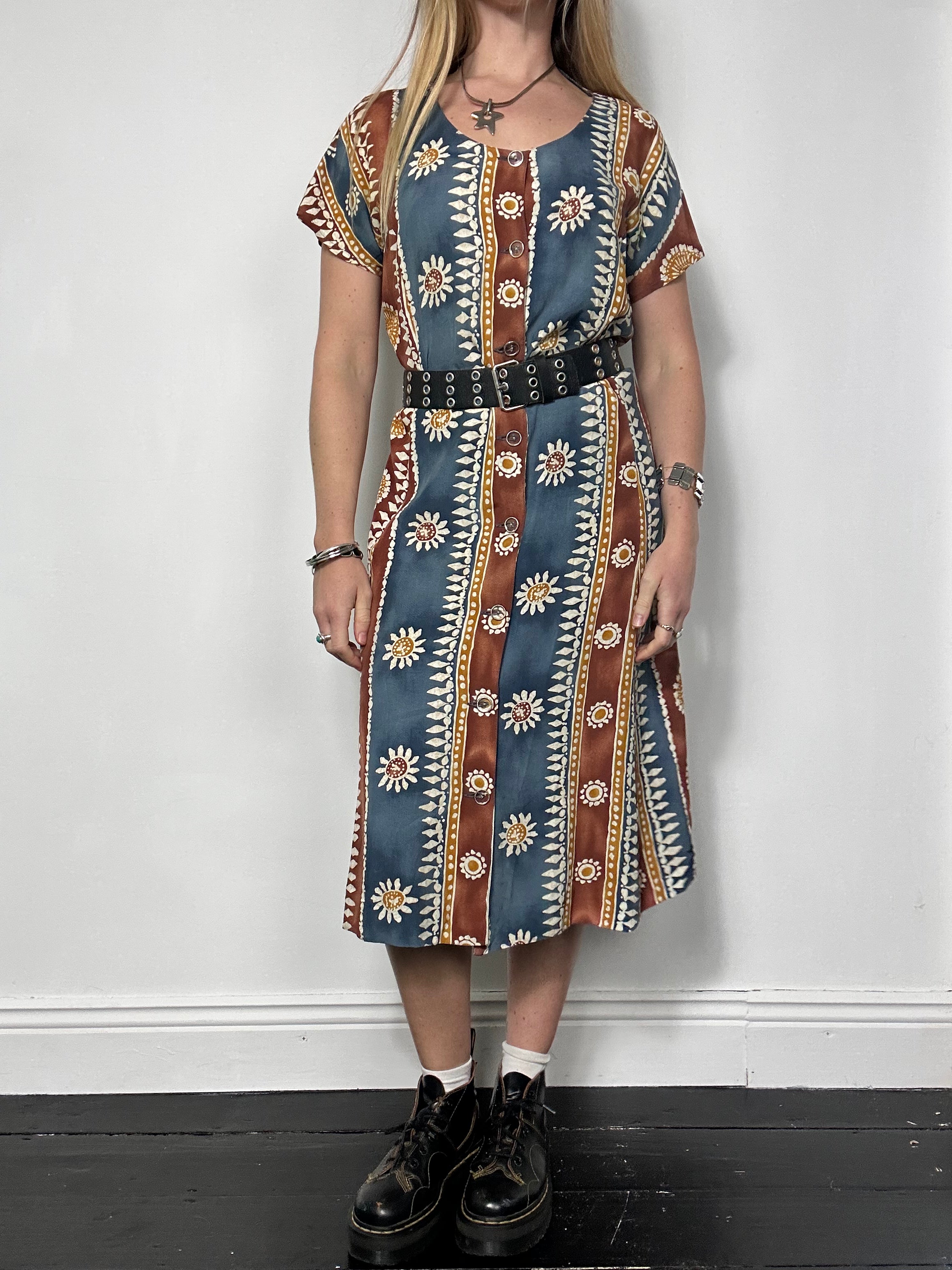 Daisy Print 90's Striped Dress Size 12