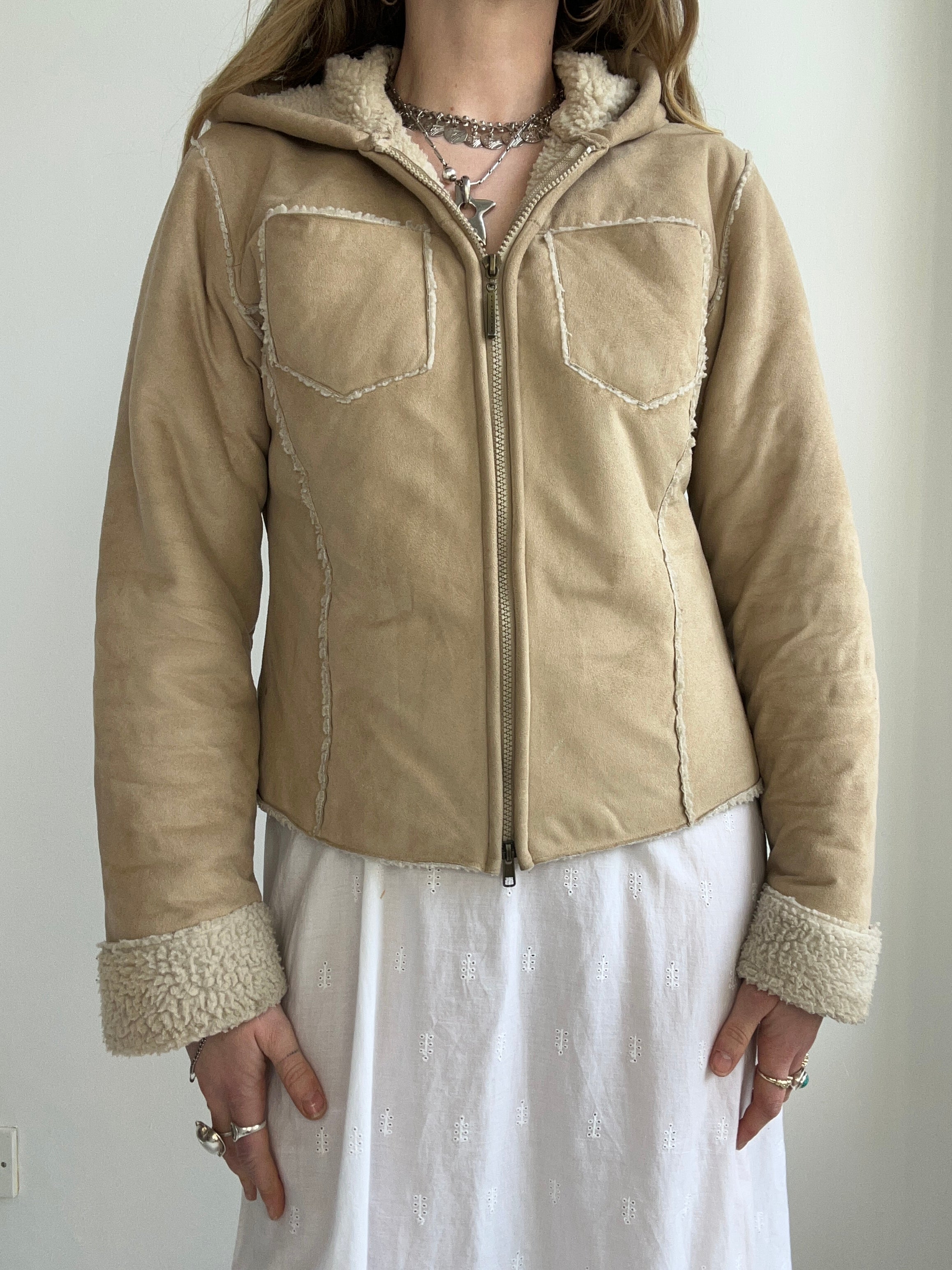 Shearling Hooded Jacket Size 10