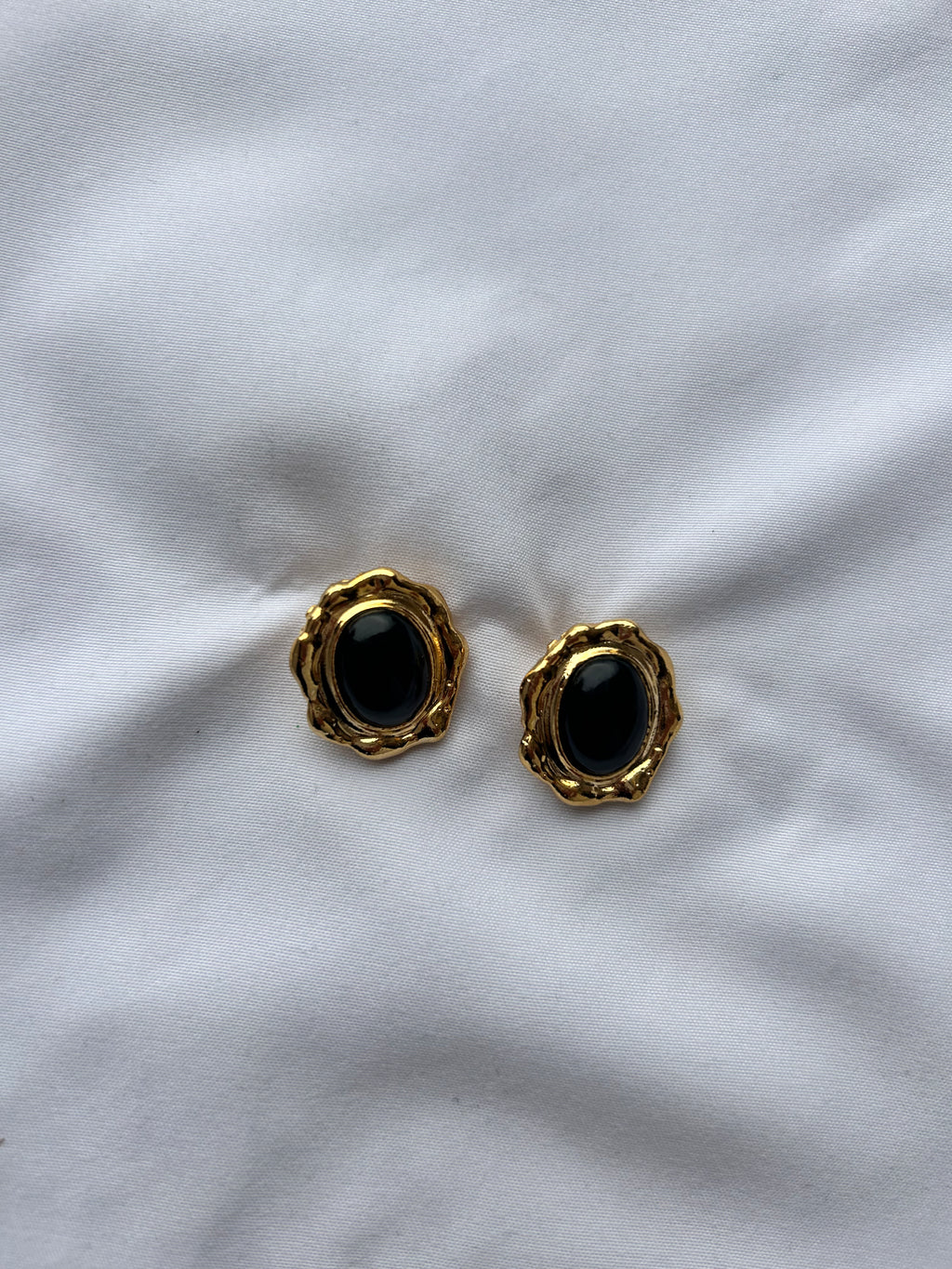 Black Stone 80's Gold Plated Earrings