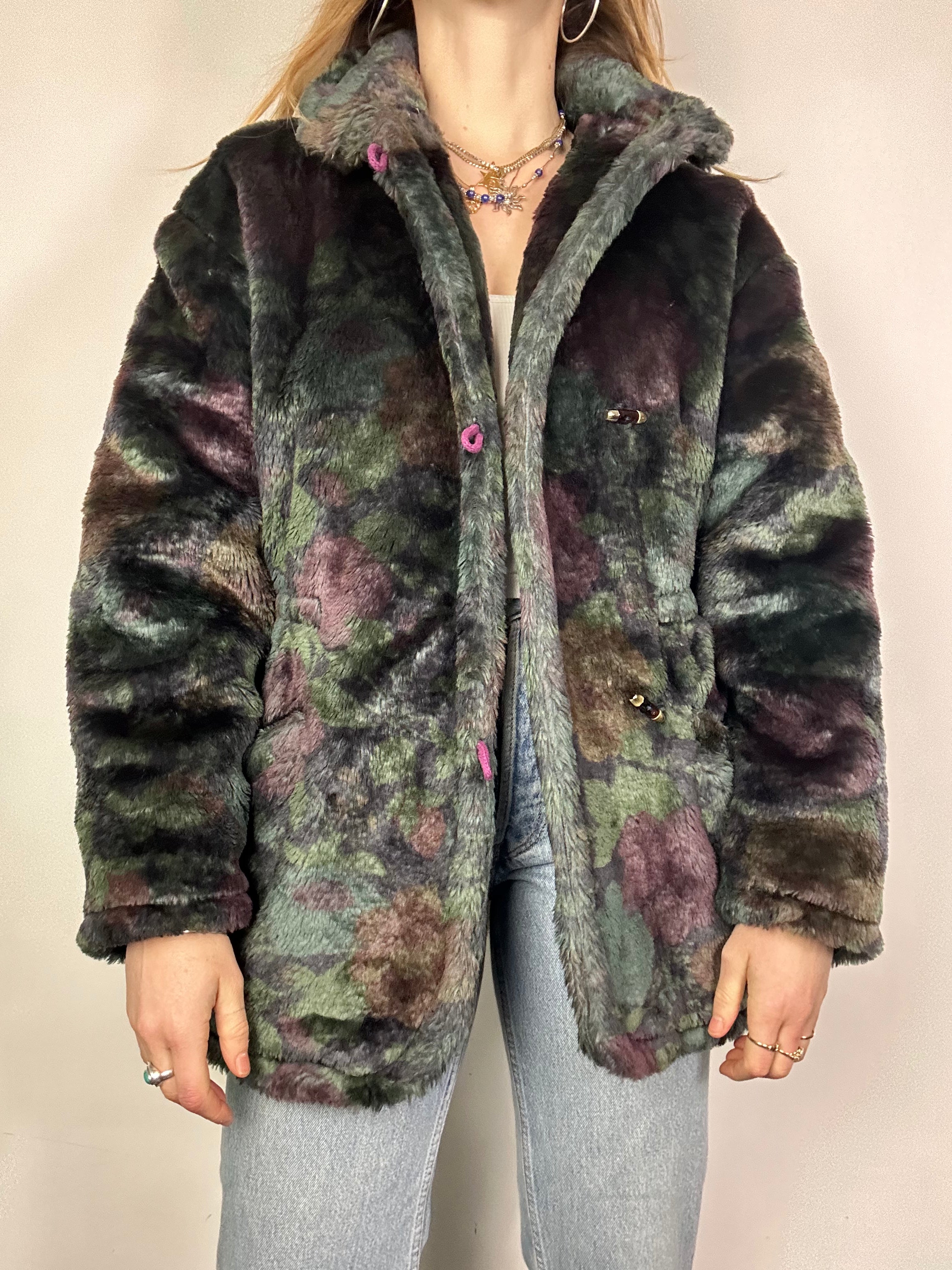 Teal And Purple Faux Fur Jacket Size 10/12