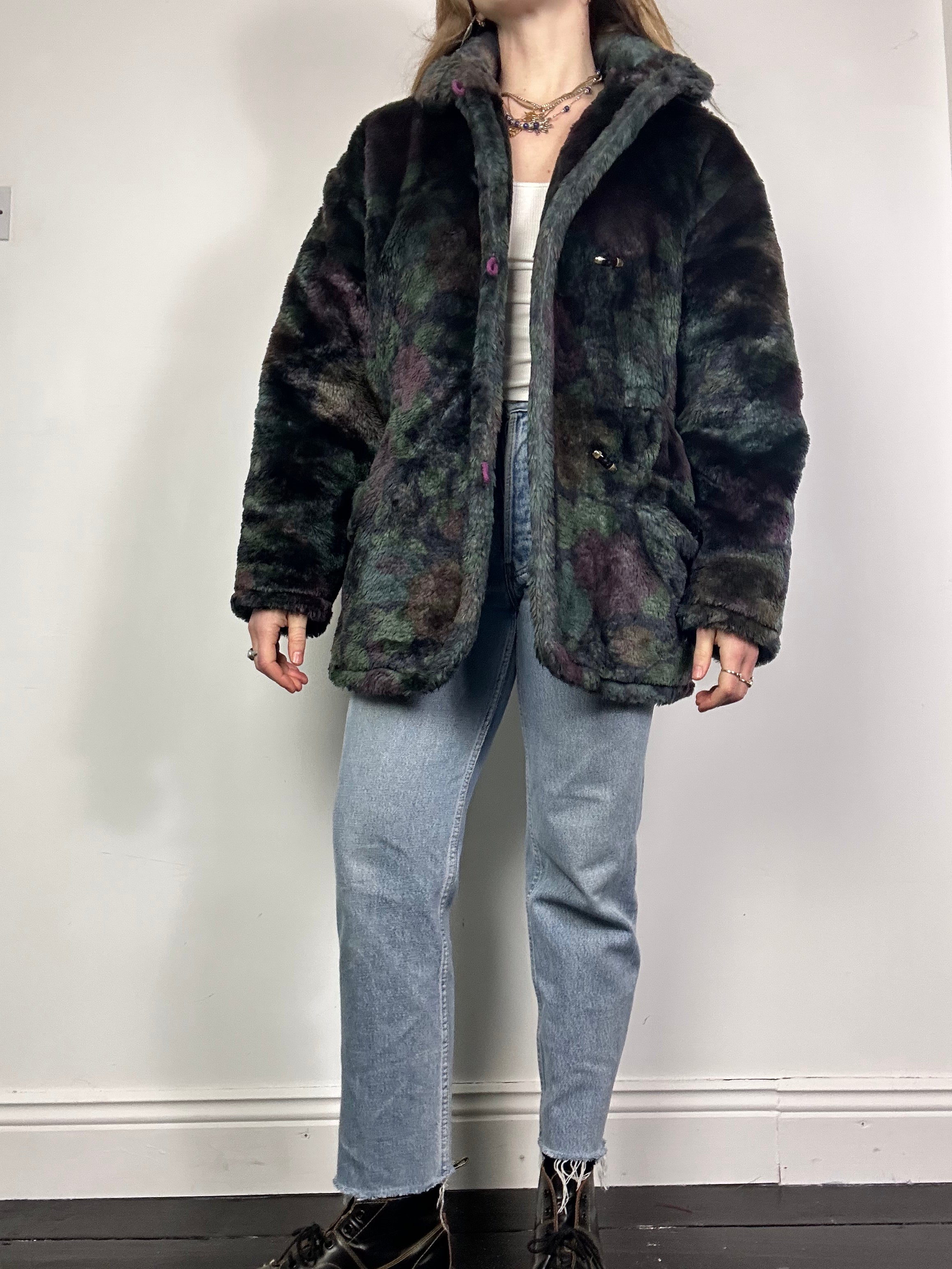 Teal And Purple Faux Fur Jacket Size 10/12