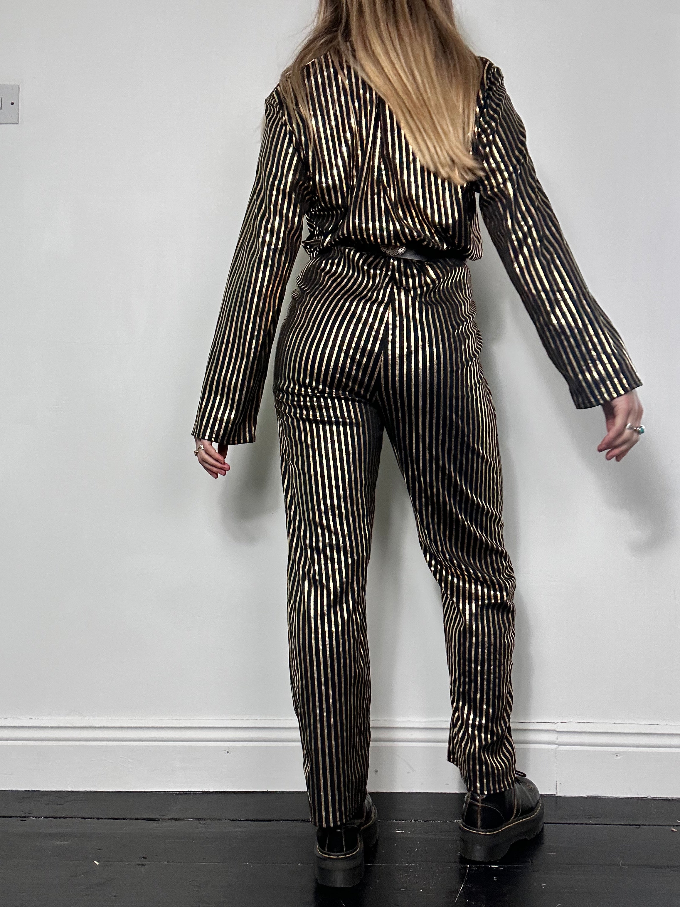 Gold Pinstripe 80's Festival Jumpsuit Size 10