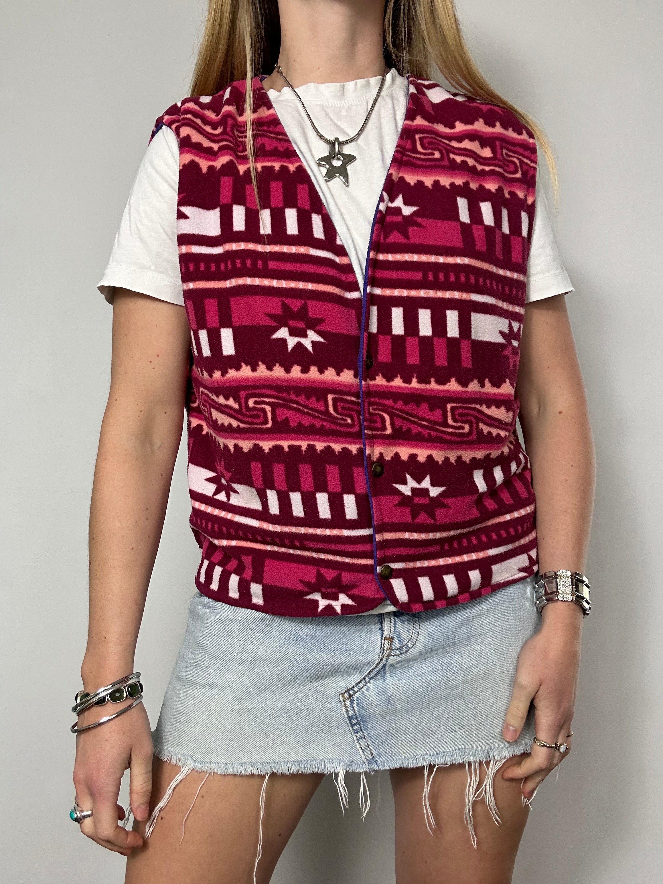 Pink Aztec 80's Fleece Vest Size 10
