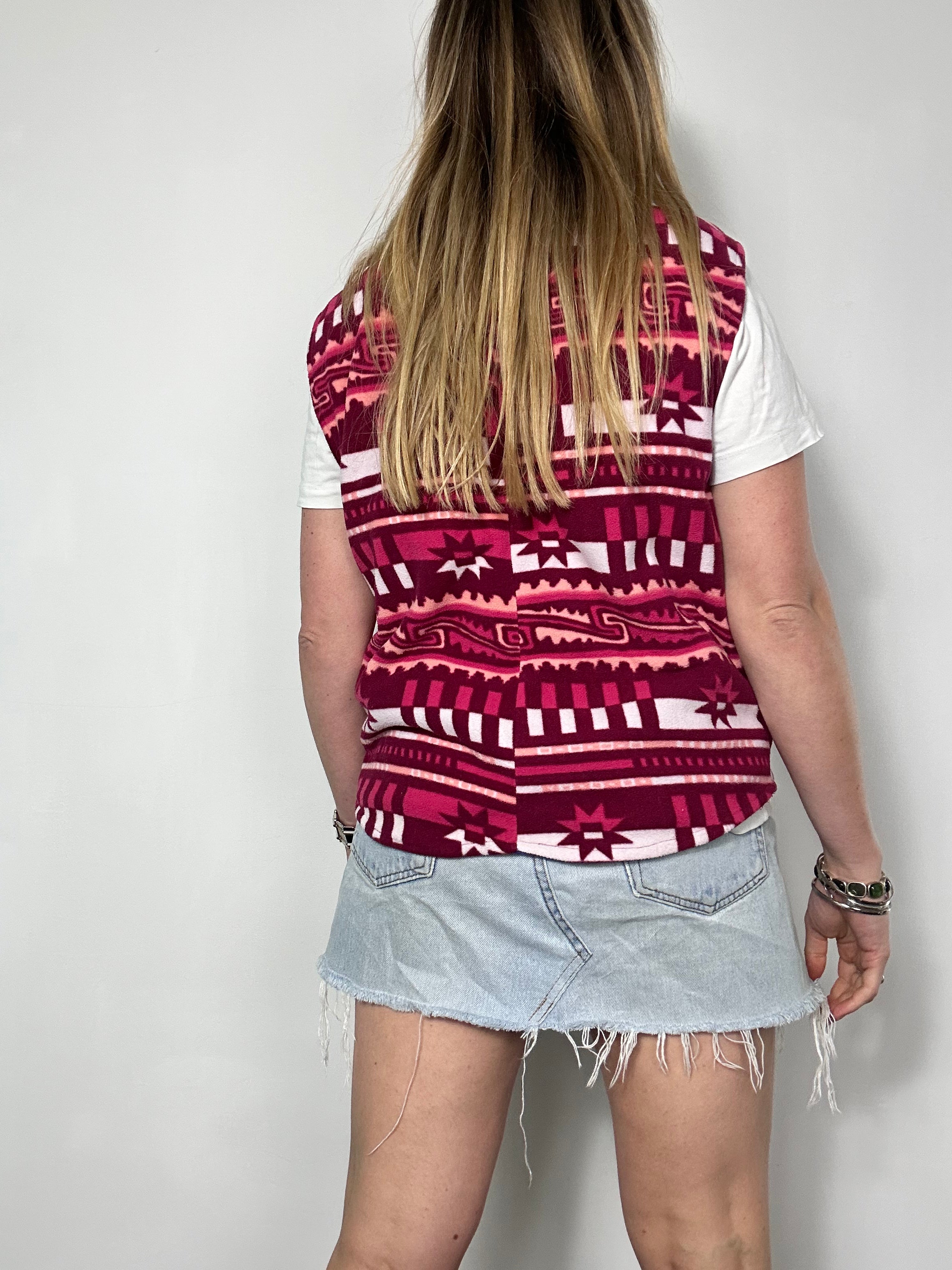 Pink Aztec 80's Fleece Vest Size 10